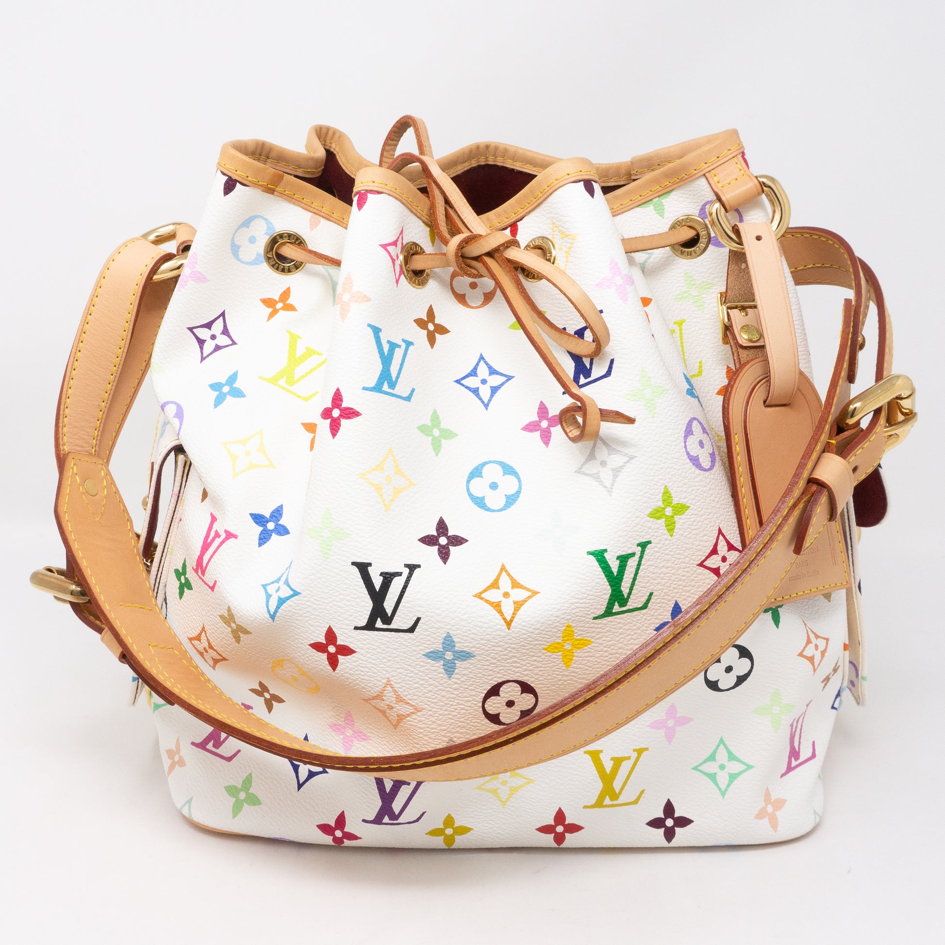 Louis Vuitton White Multicolor Monogram Canvas Leather Noe PM Bucket Bag