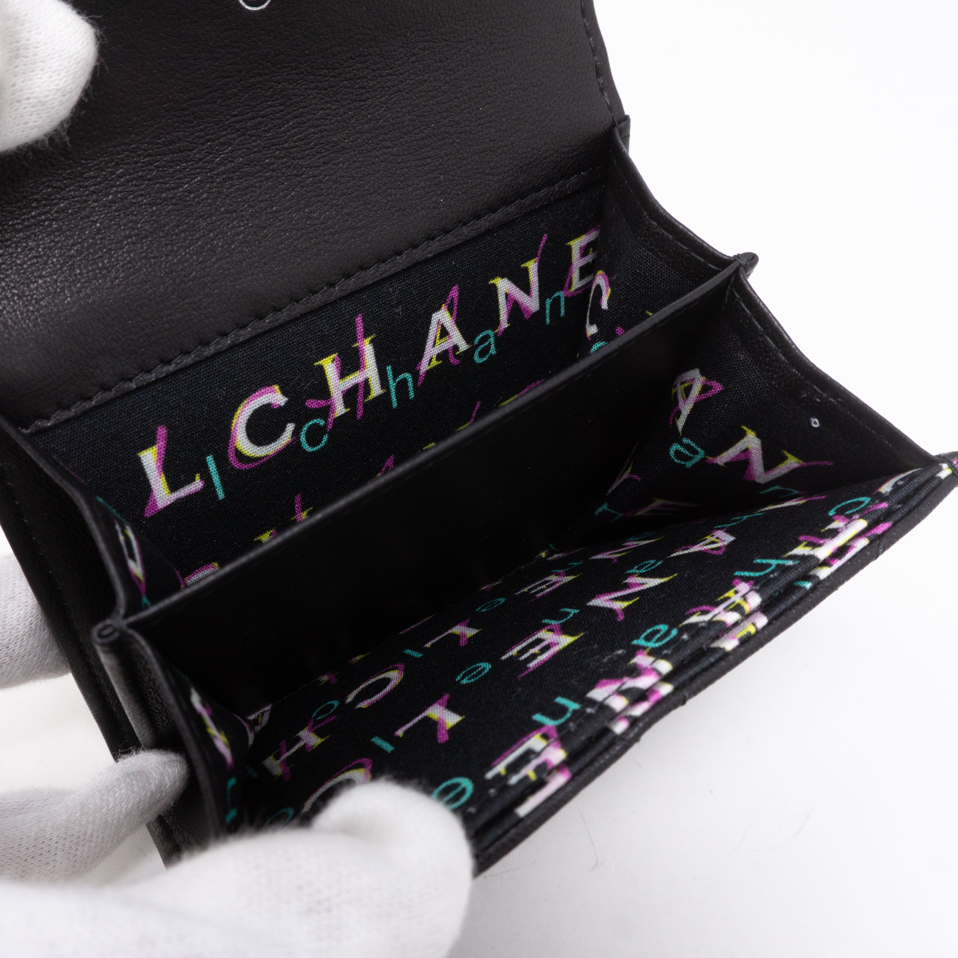 Classic Flap Card Case Large Black Lambskin