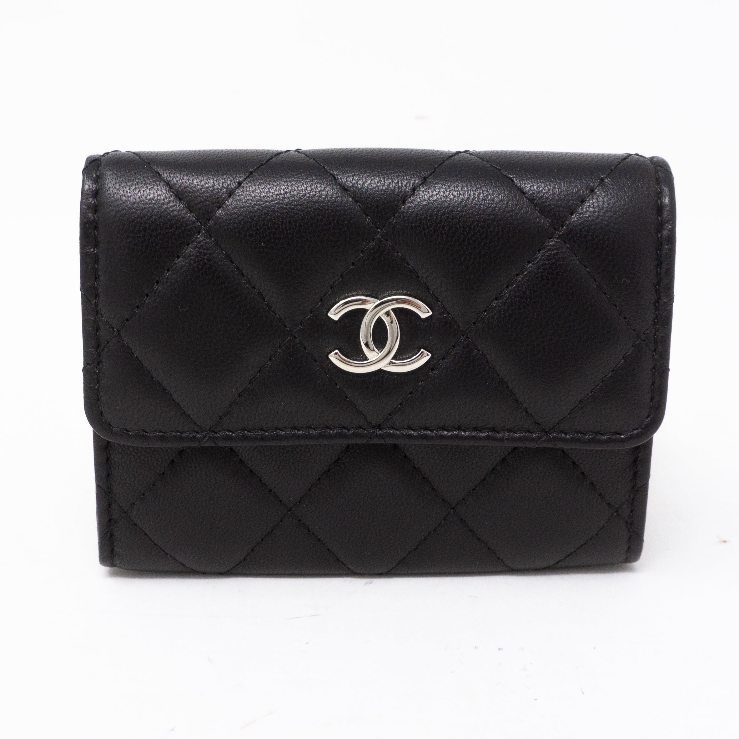 Classic Flap Card Case Large Black Lambskin