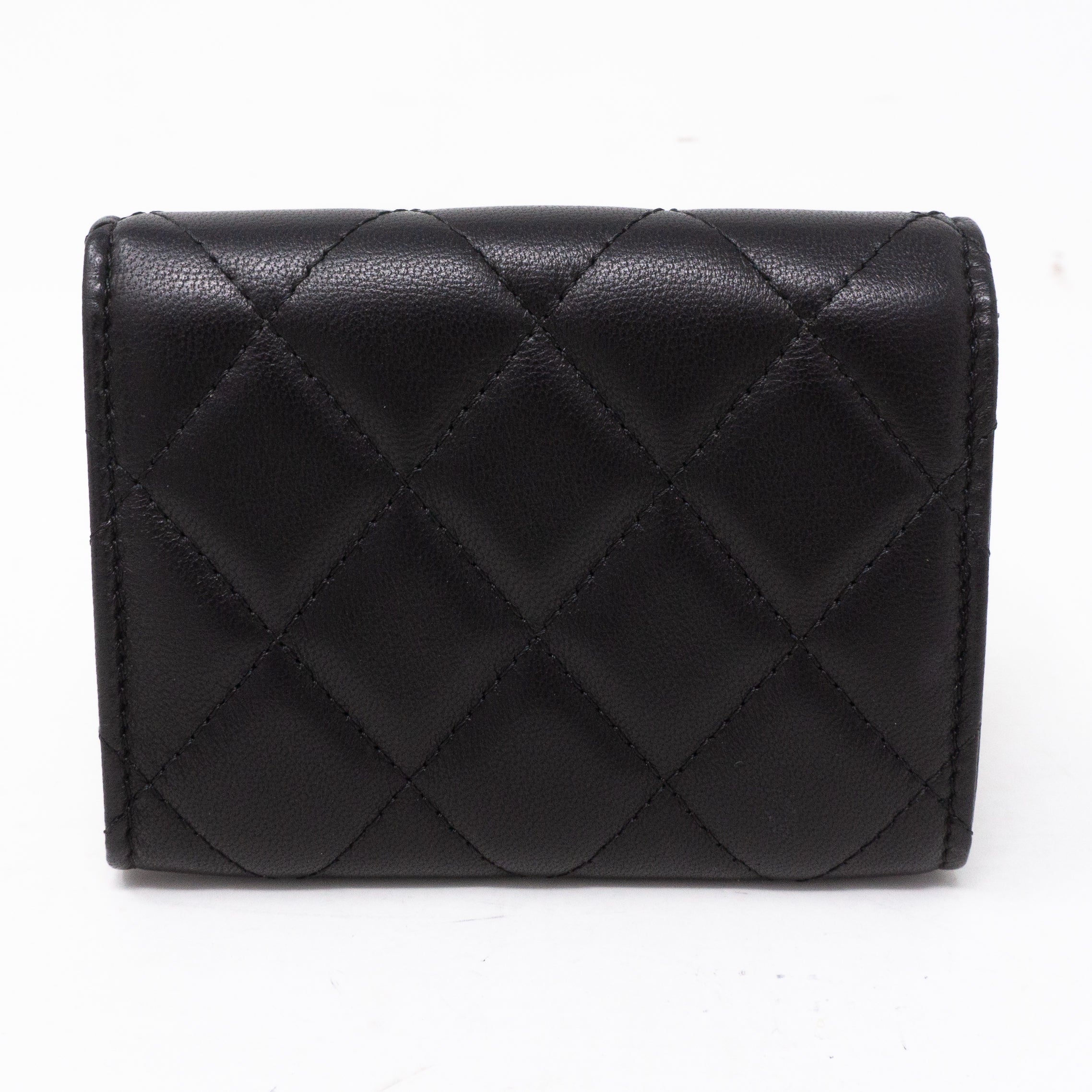 Classic Flap Card Case Large Black Lambskin