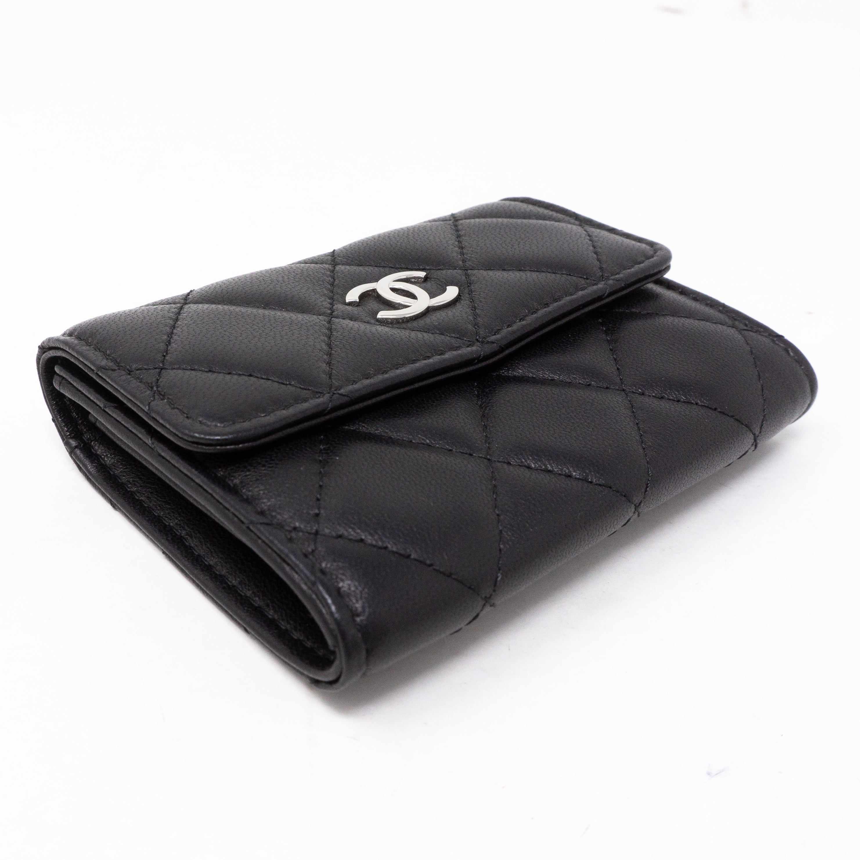 Classic Flap Card Case Large Black Lambskin
