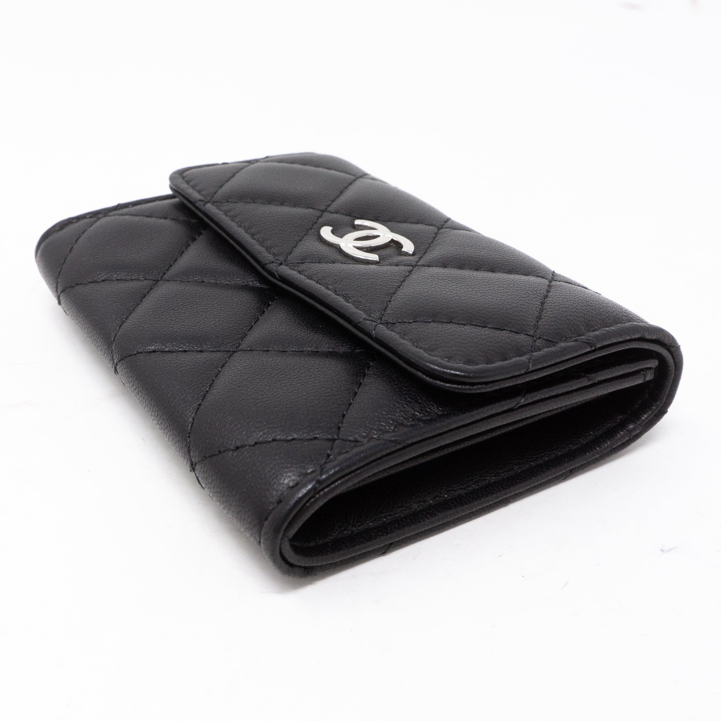 Classic Flap Card Case Large Black Lambskin