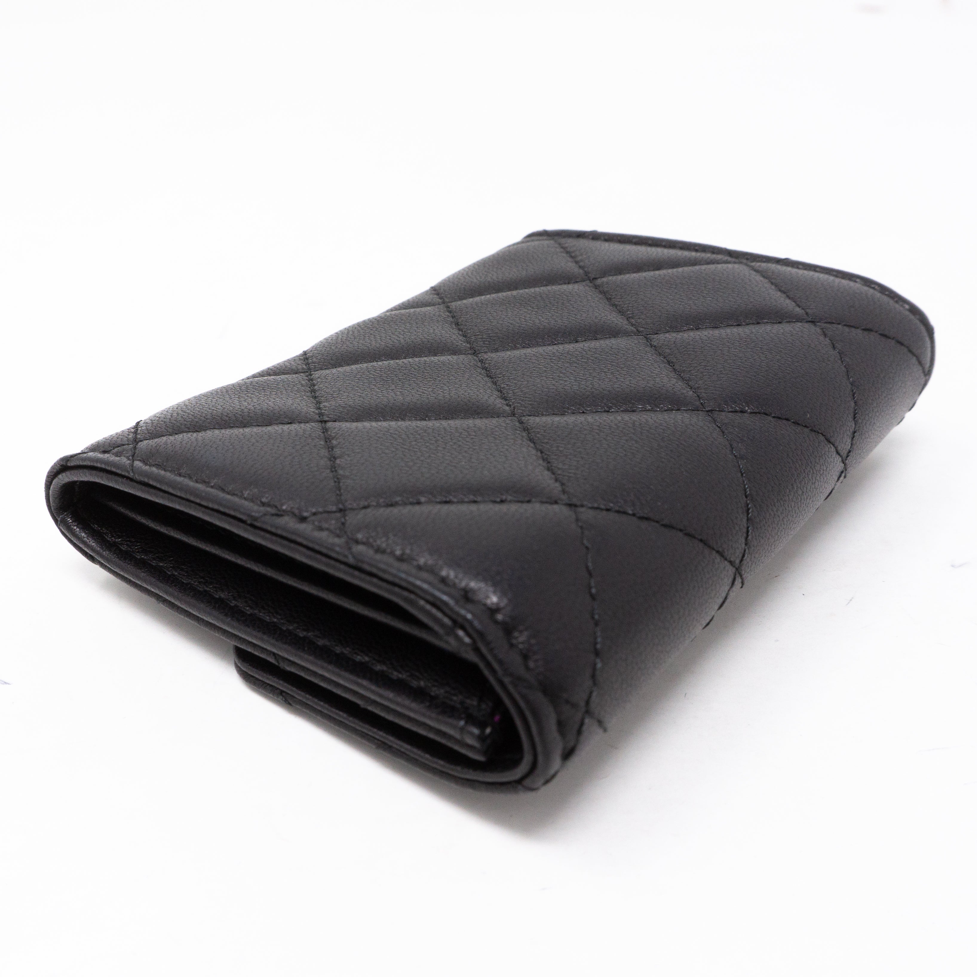 Classic Flap Card Case Large Black Lambskin