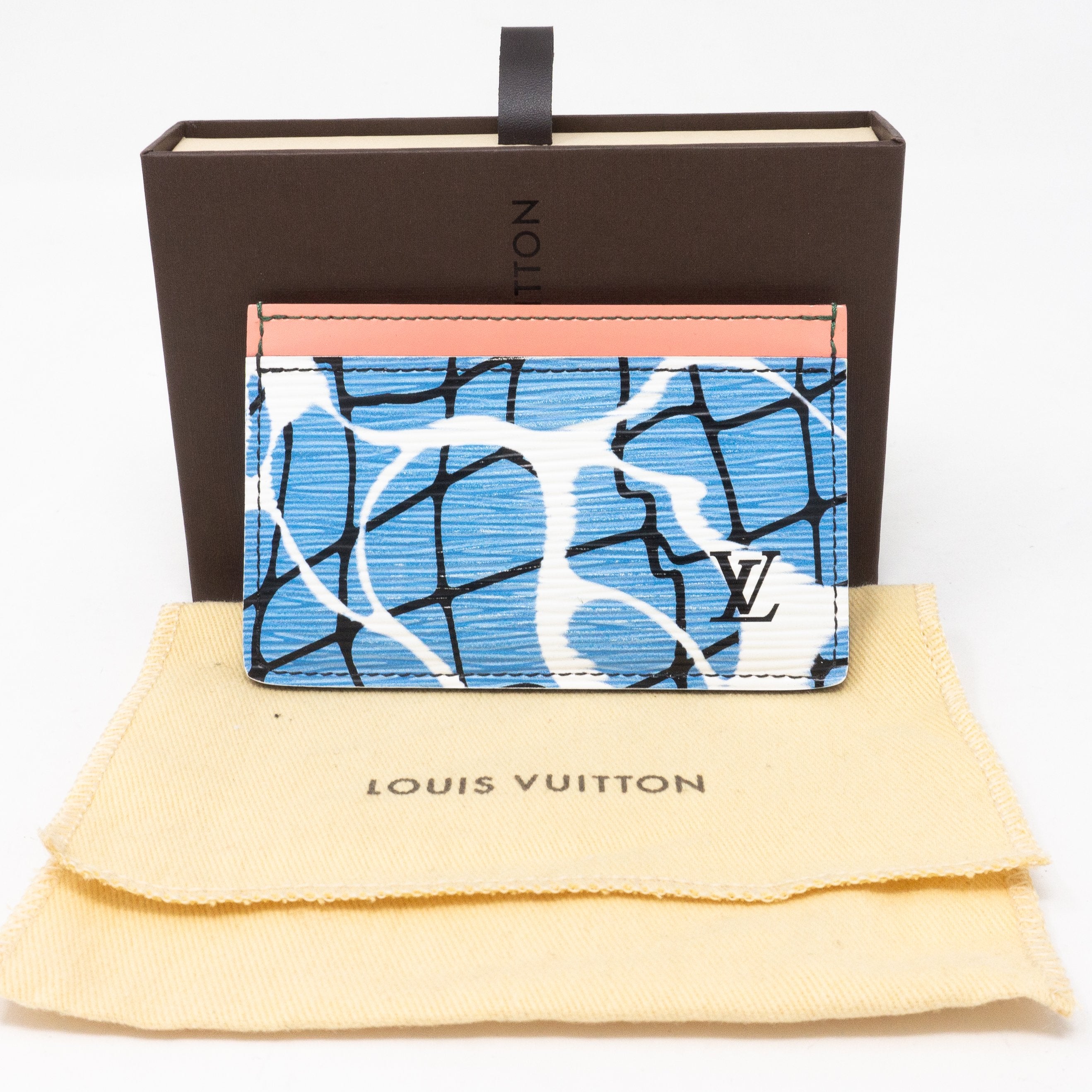 Card Holder Epi Leather Aqua Blue