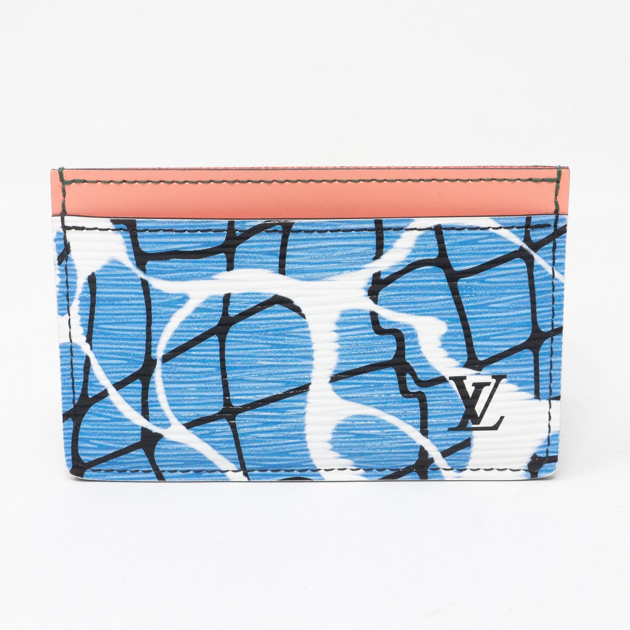 Card Holder Epi Leather Aqua Blue