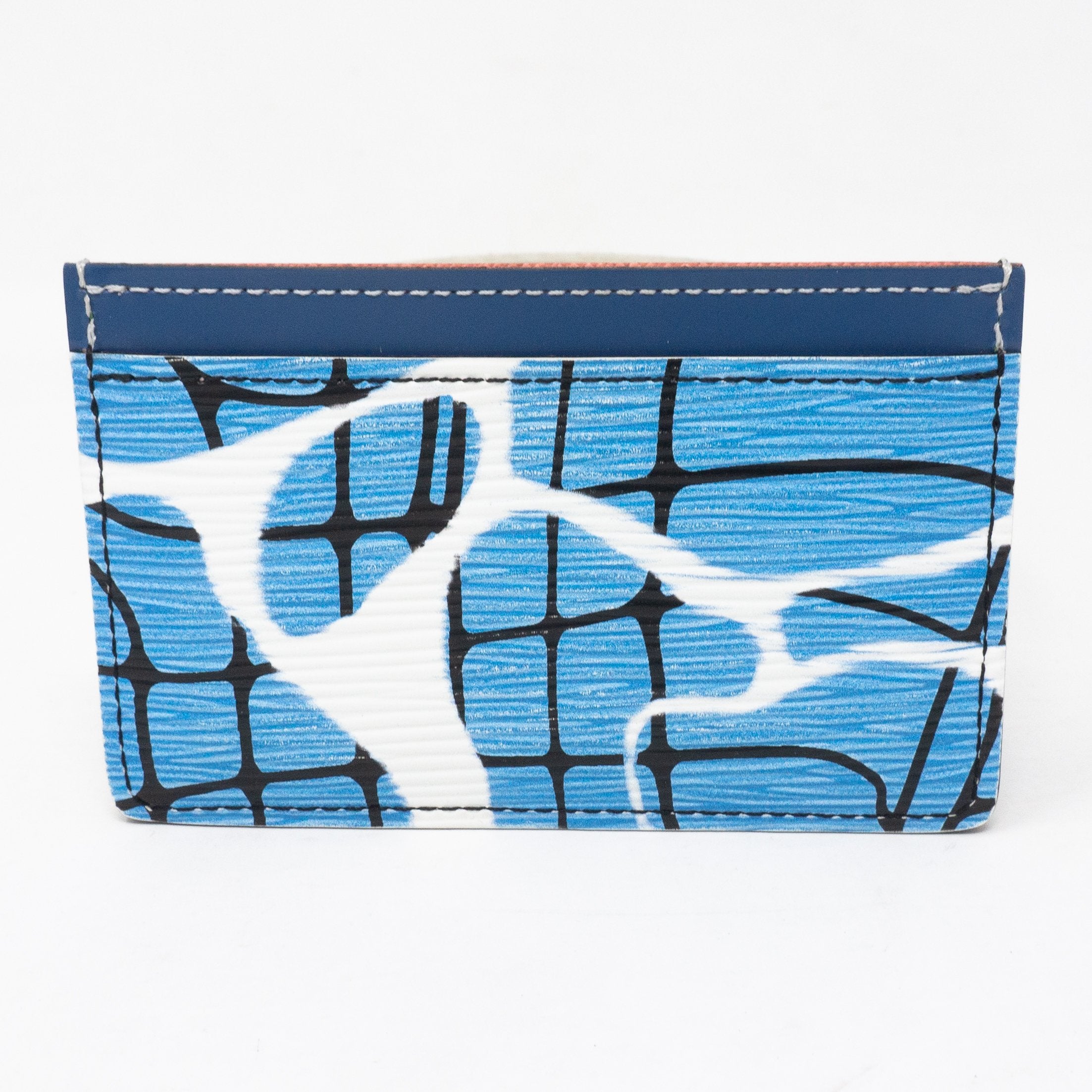 Card Holder Epi Leather Aqua Blue