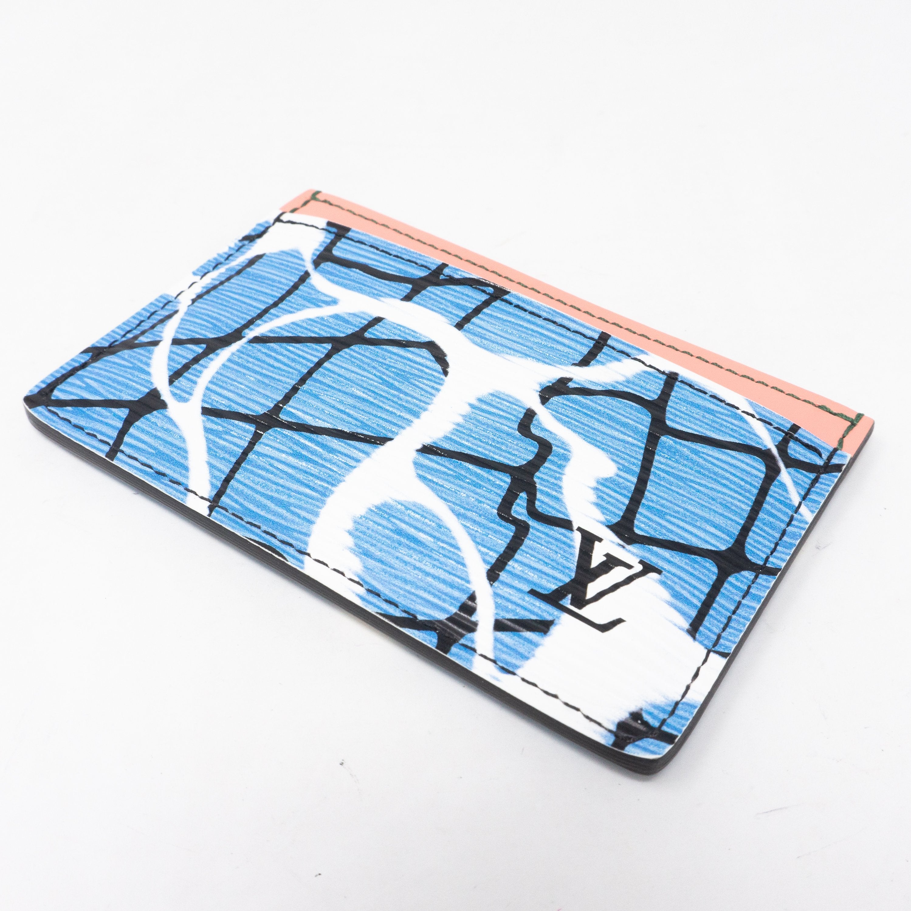 Card Holder Epi Leather Aqua Blue