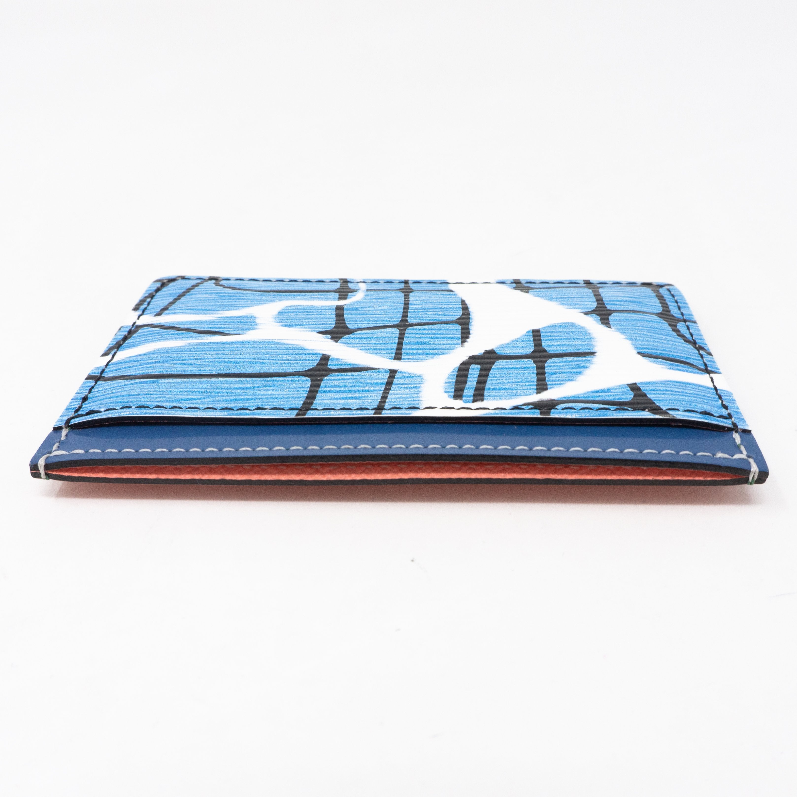 Card Holder Epi Leather Aqua Blue