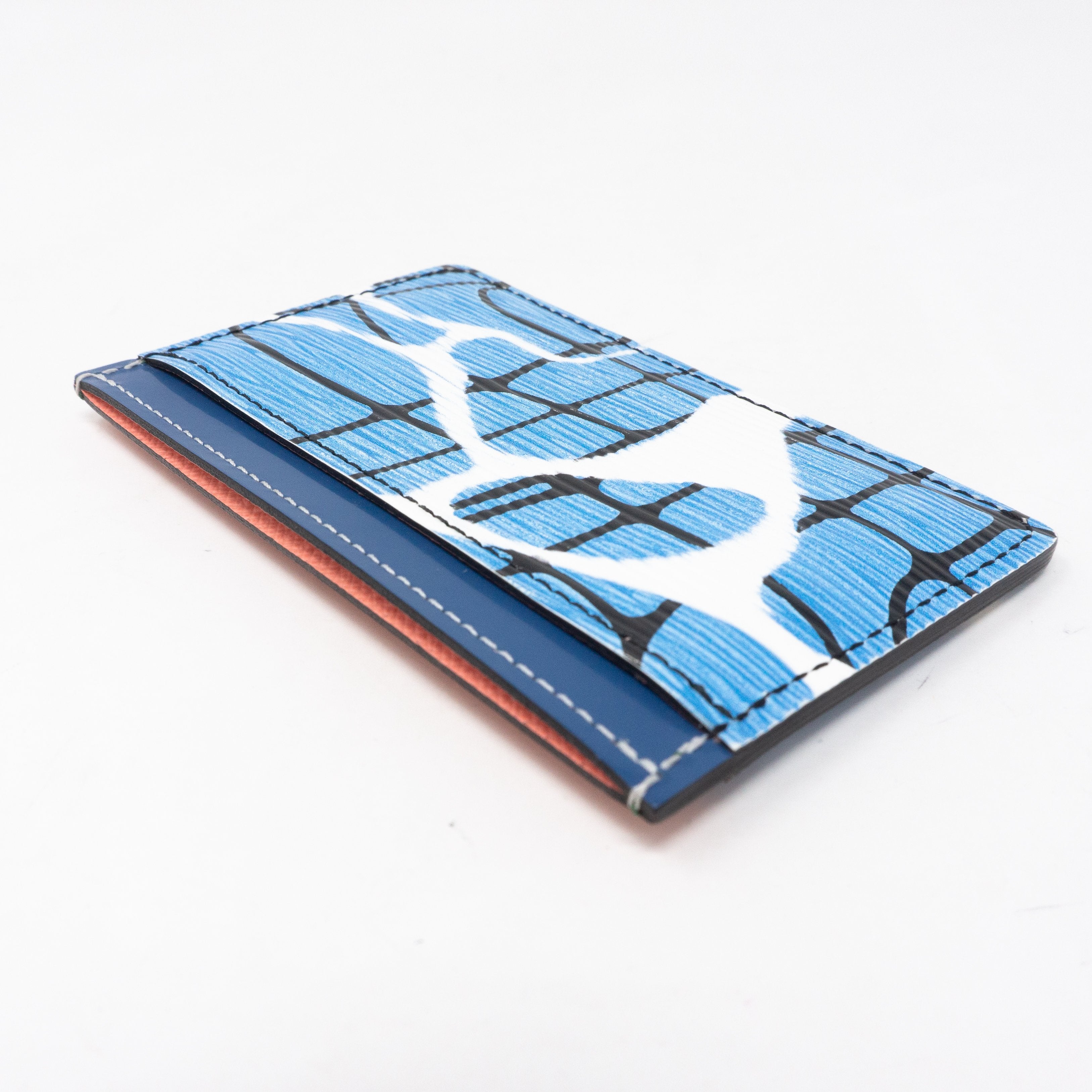 Card Holder Epi Leather Aqua Blue