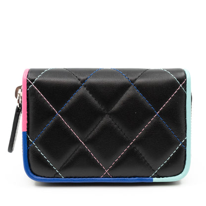 Zipped Coin Purse Black Pastel Leather
