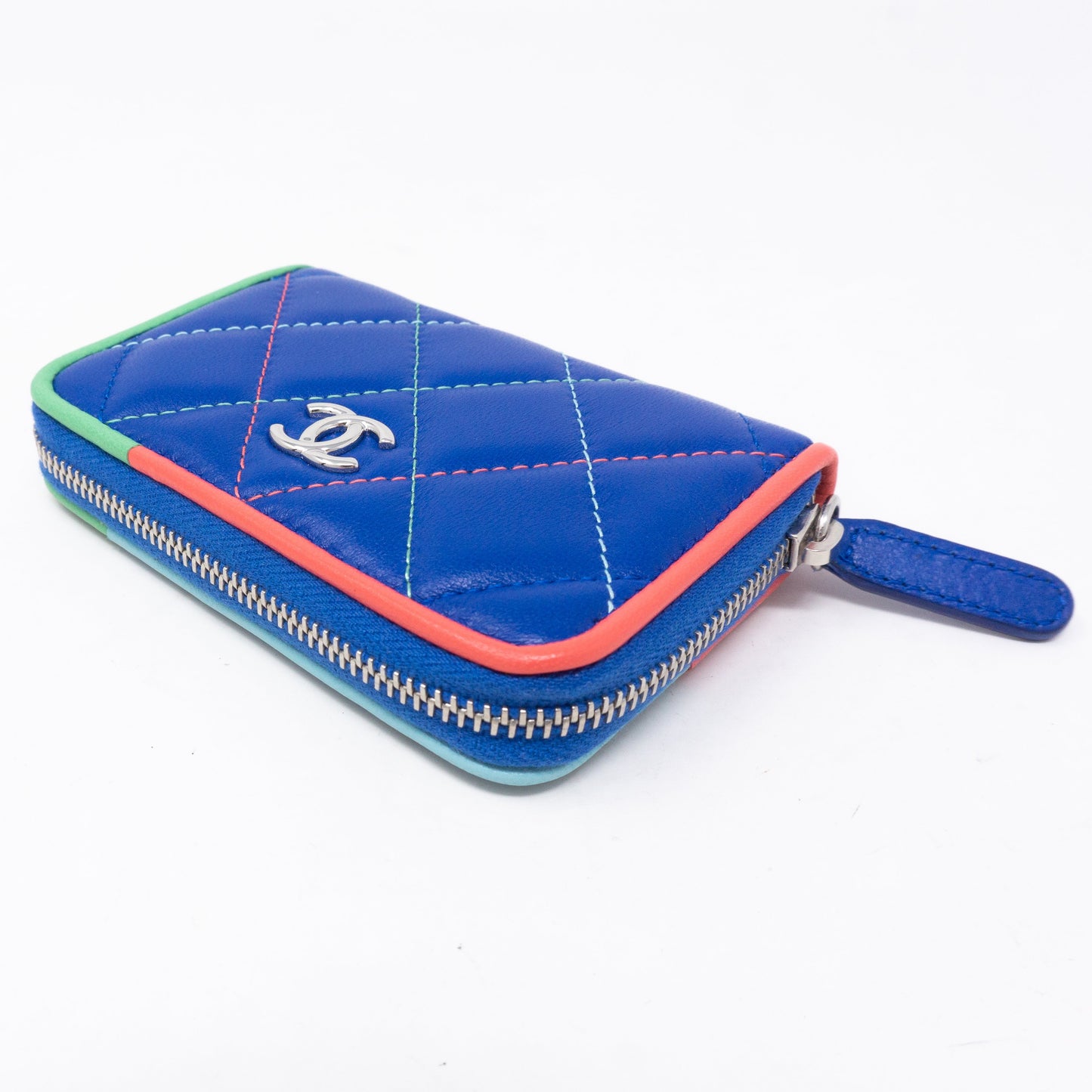 Zipped Coin Purse Blue Pastel Leather