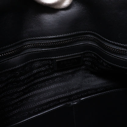 Crossbody Canvas Strap Bag Black Leather