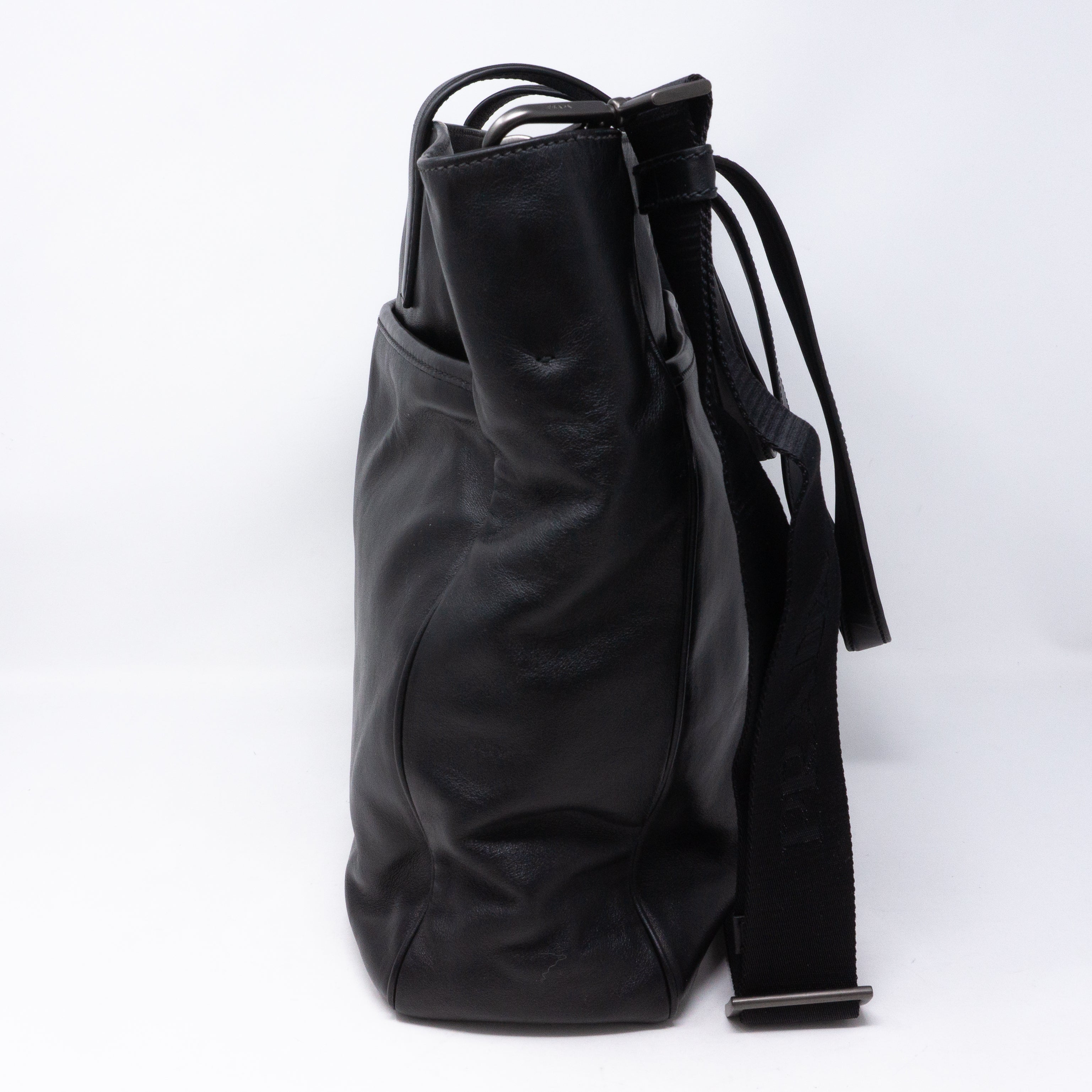 Crossbody Canvas Strap Bag Black Leather