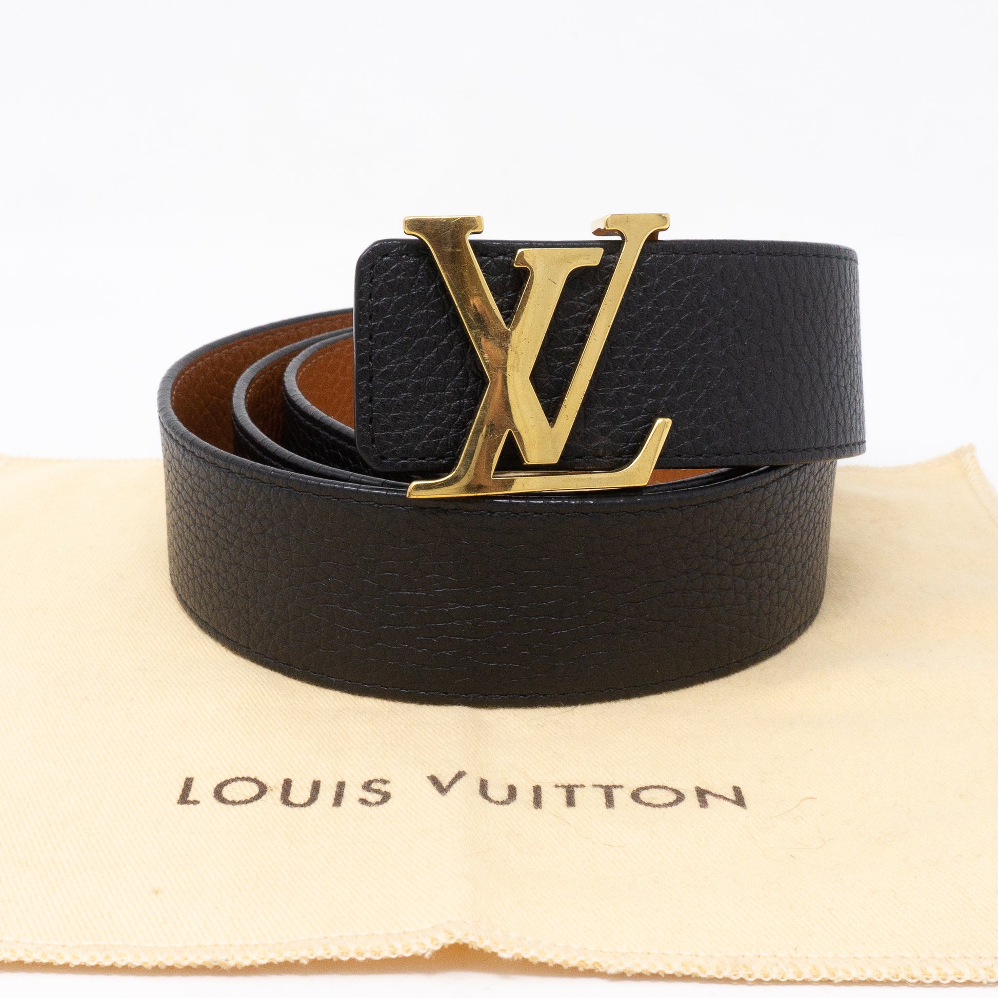 Louis Vuitton LV NWT Reversible Belt Leather Wide 95 cm Black & Cognac