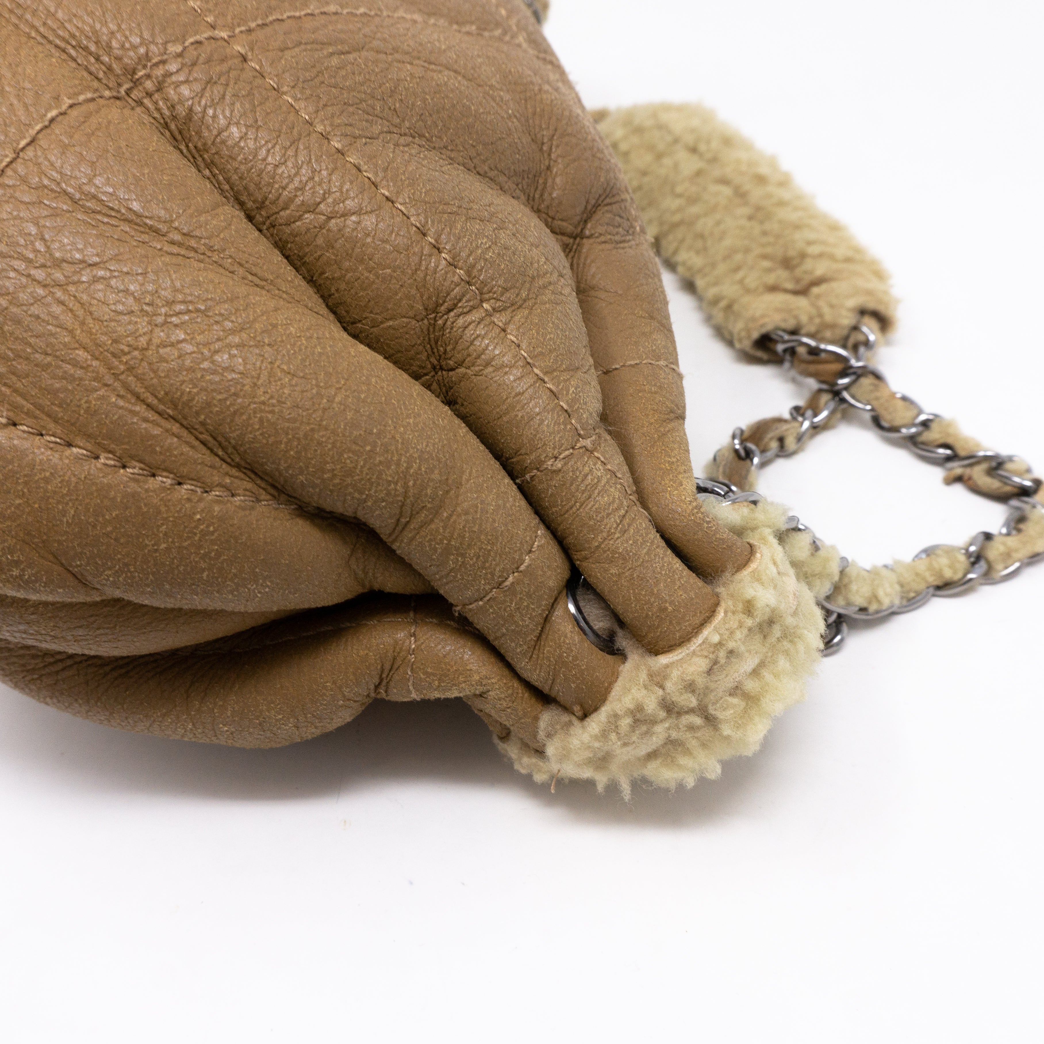 Chain Shoulder Bag Beige Wool