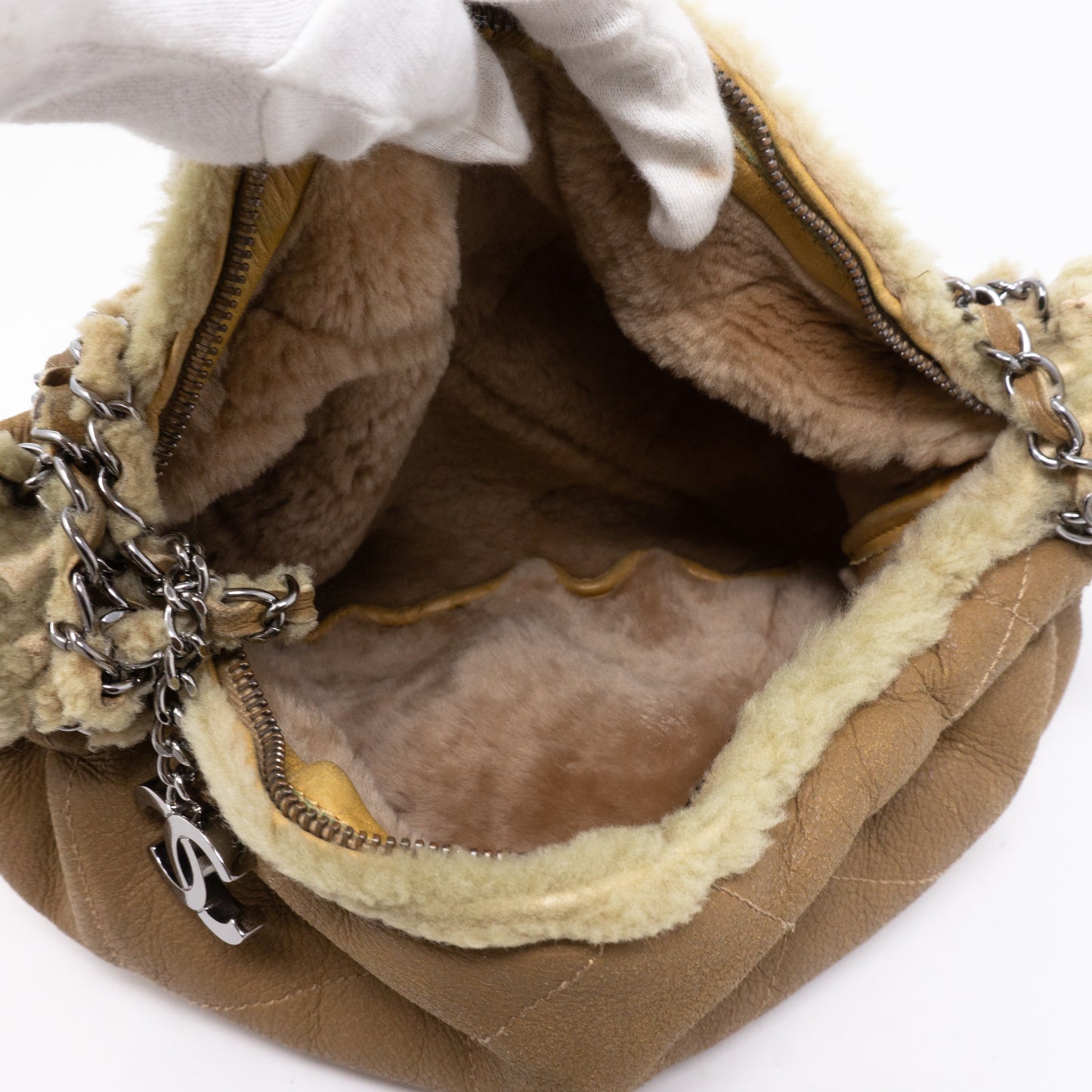 Chain Shoulder Bag Beige Wool