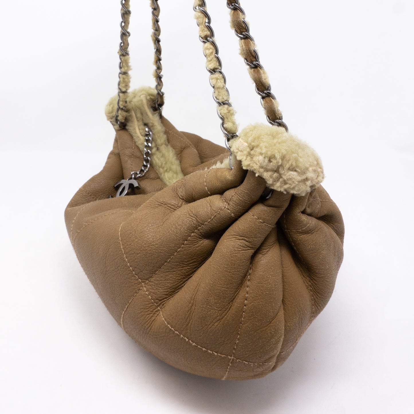Chain Shoulder Bag Beige Wool