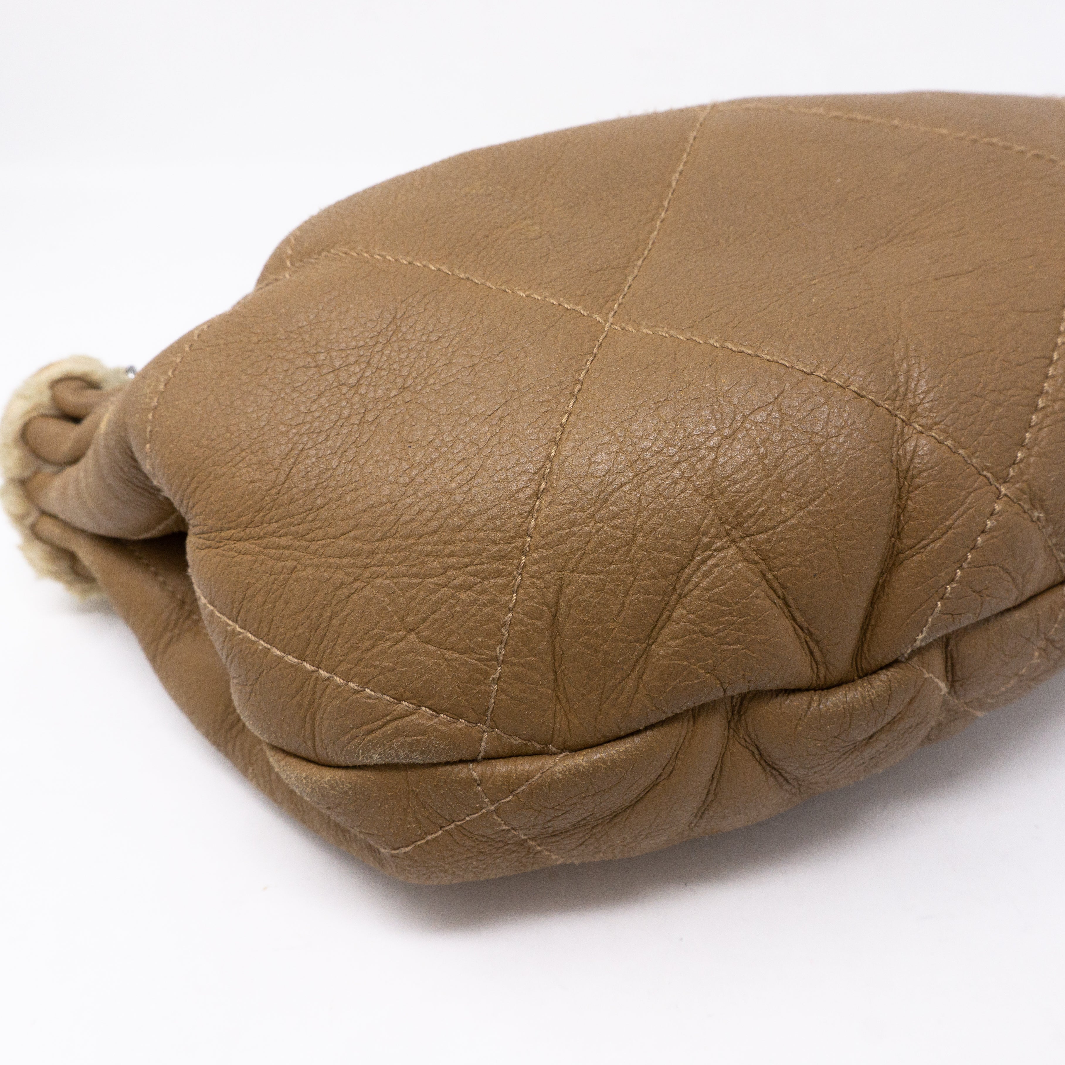 Chain Shoulder Bag Beige Wool