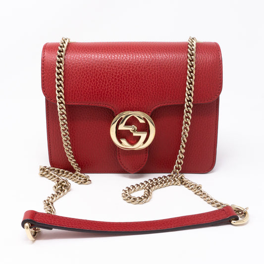 Interlocking GG Flap Small Bag Red Leather