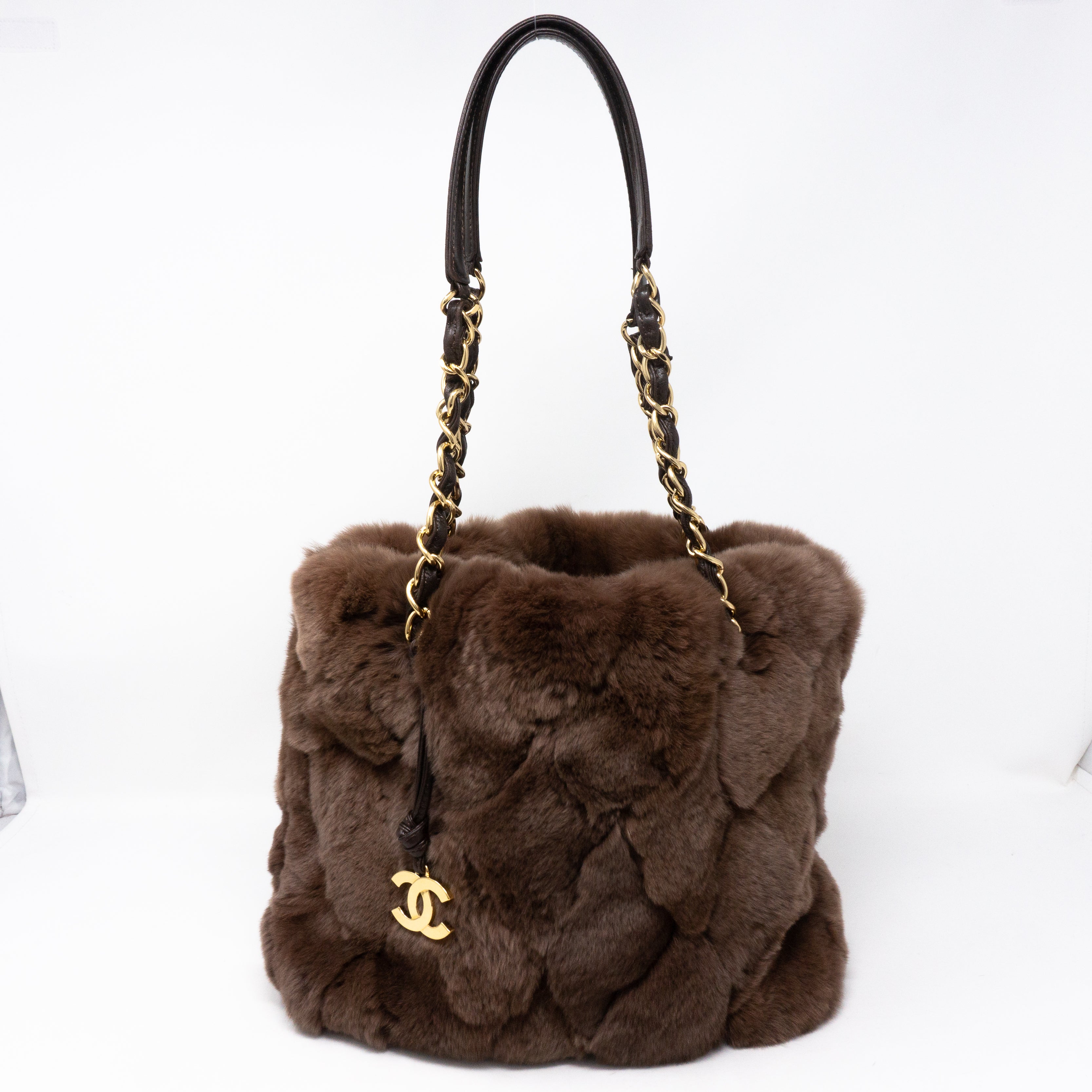 Chain Tote Bag Brown Fur