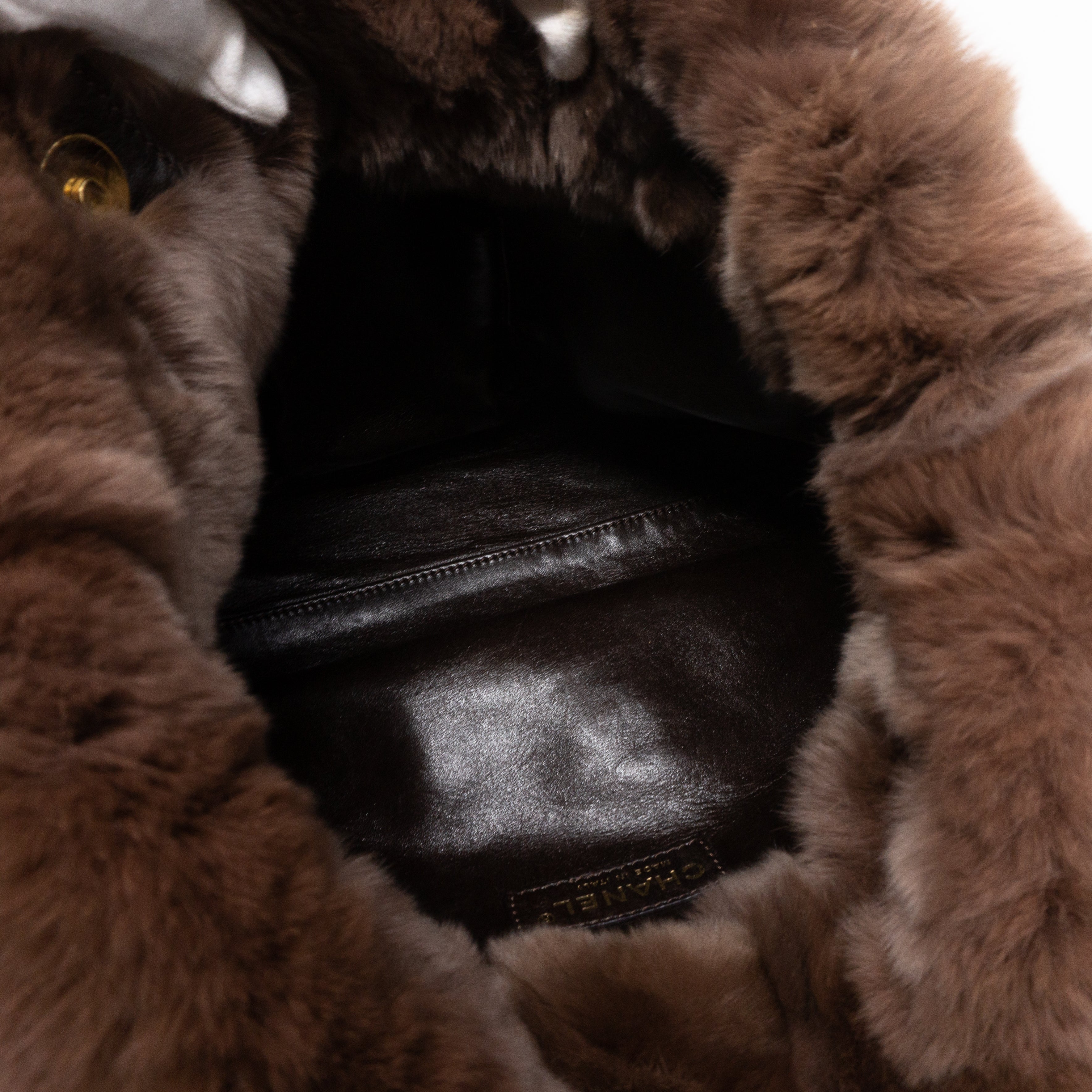 Chain Tote Bag Brown Fur