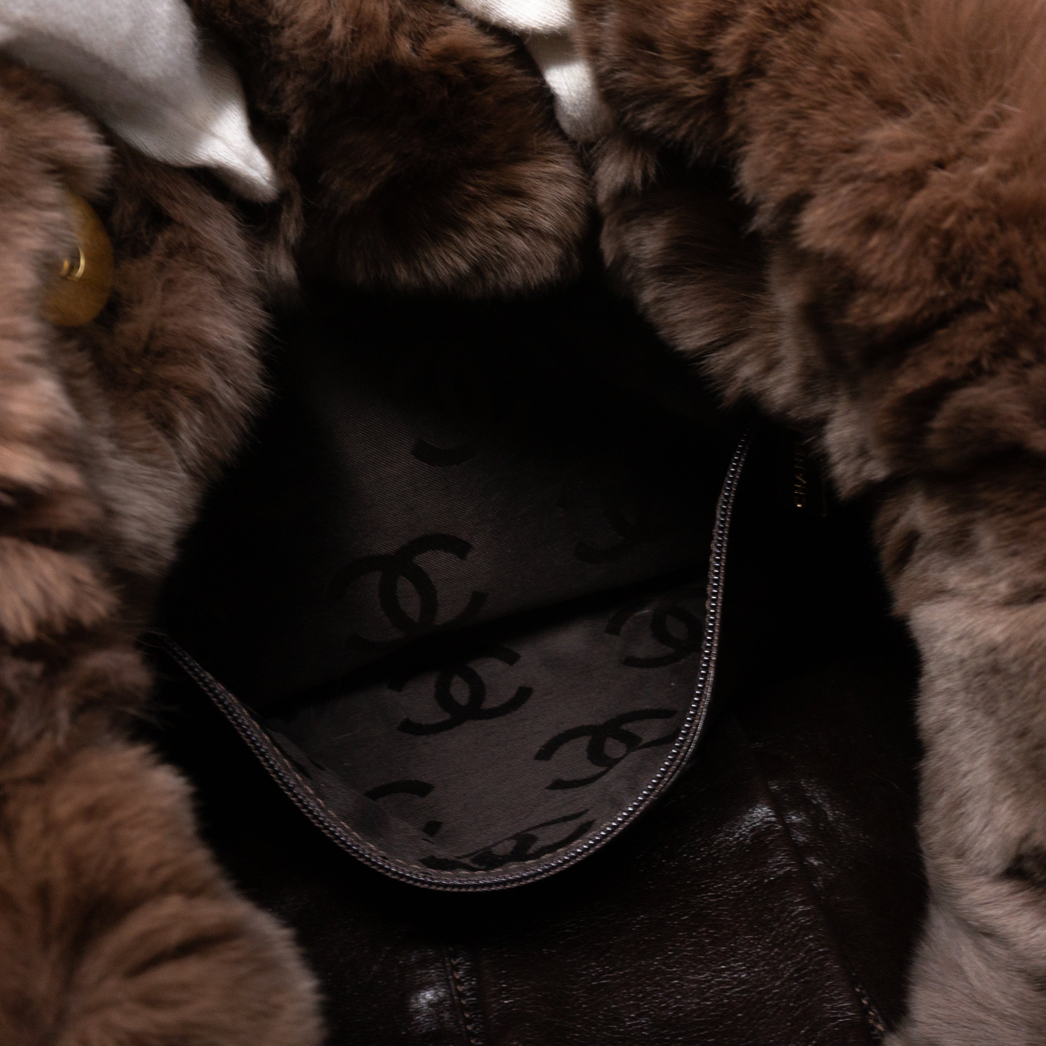 Chain Tote Bag Brown Fur