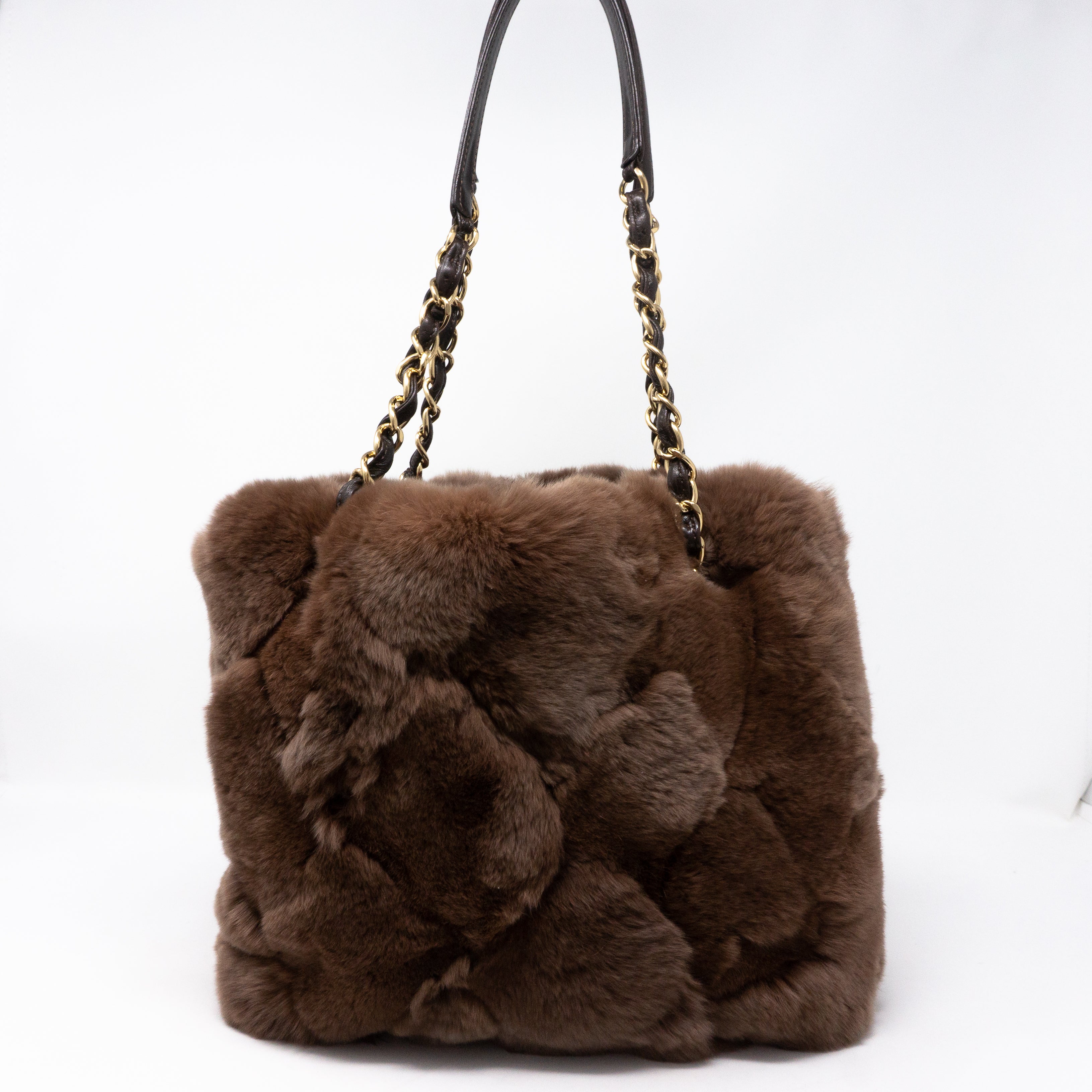 Chain Tote Bag Brown Fur