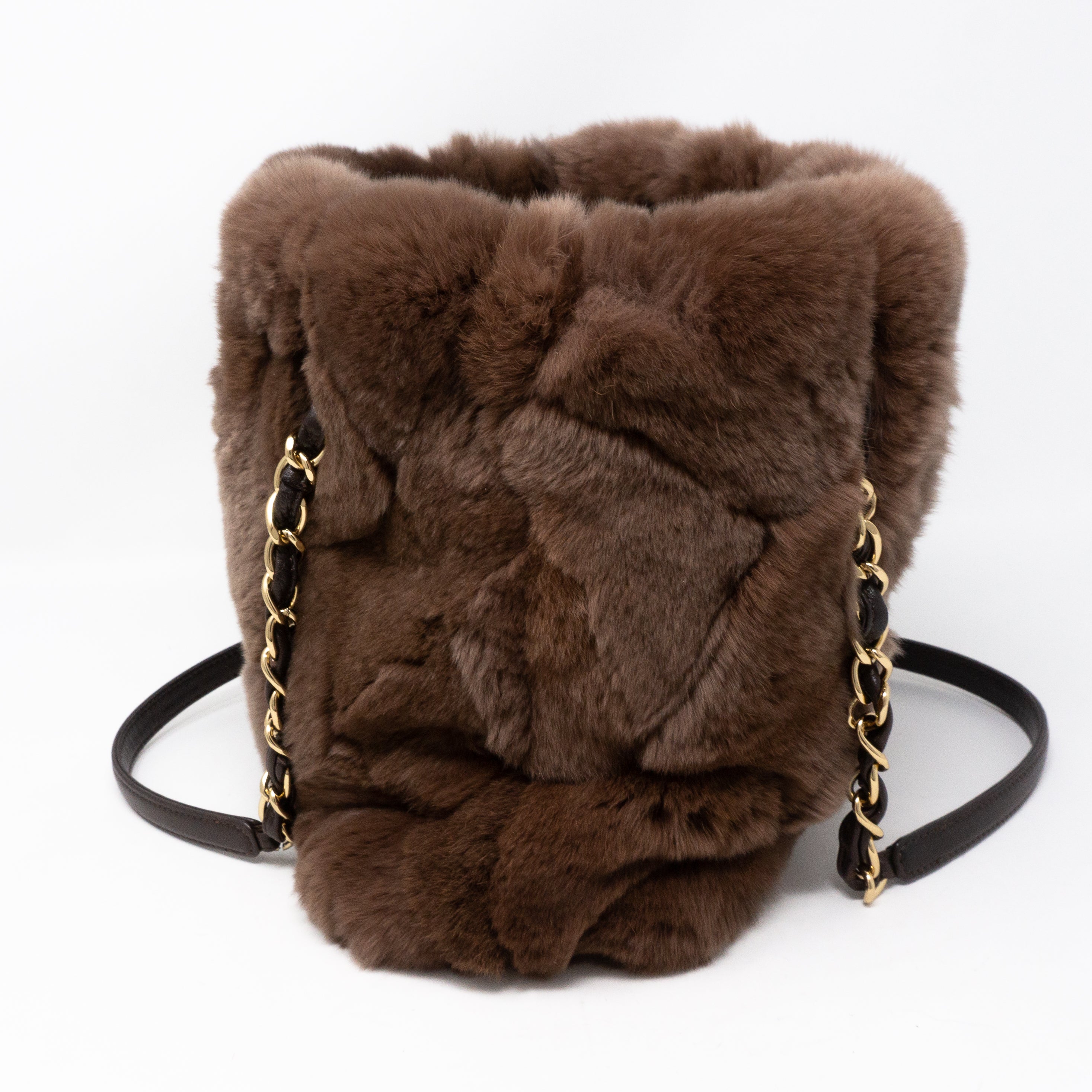 Chain Tote Bag Brown Fur