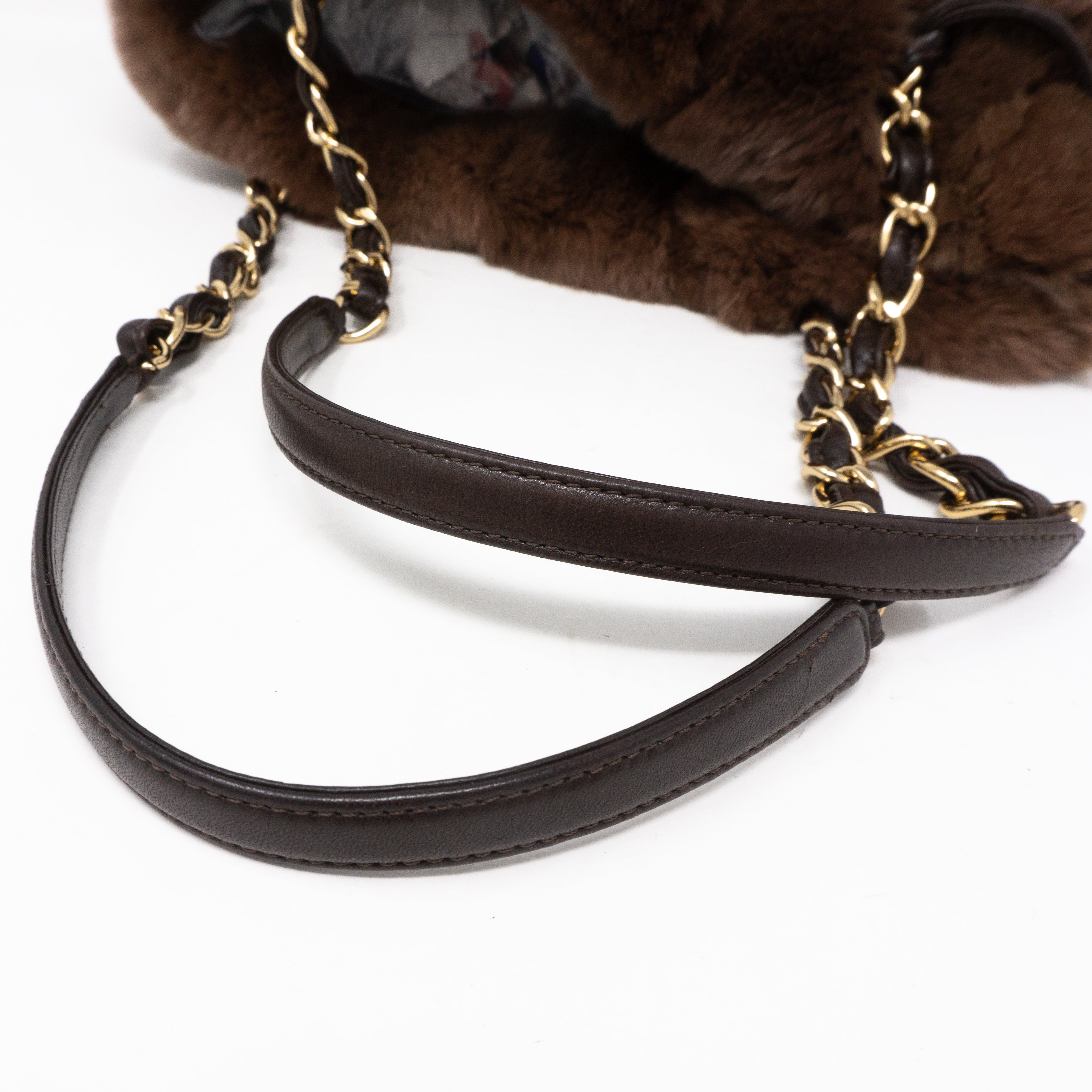 Chain Tote Bag Brown Fur