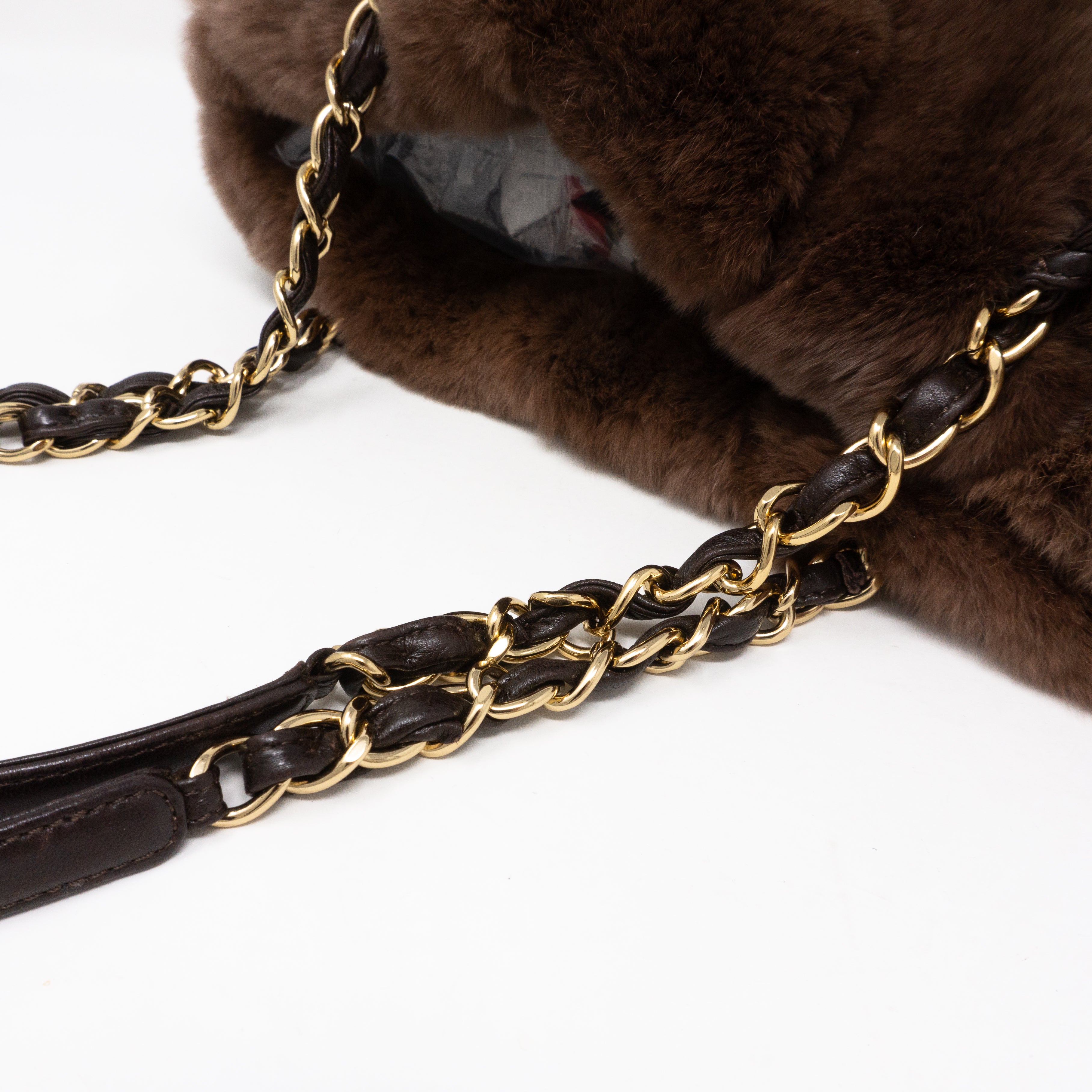 Chain Tote Bag Brown Fur