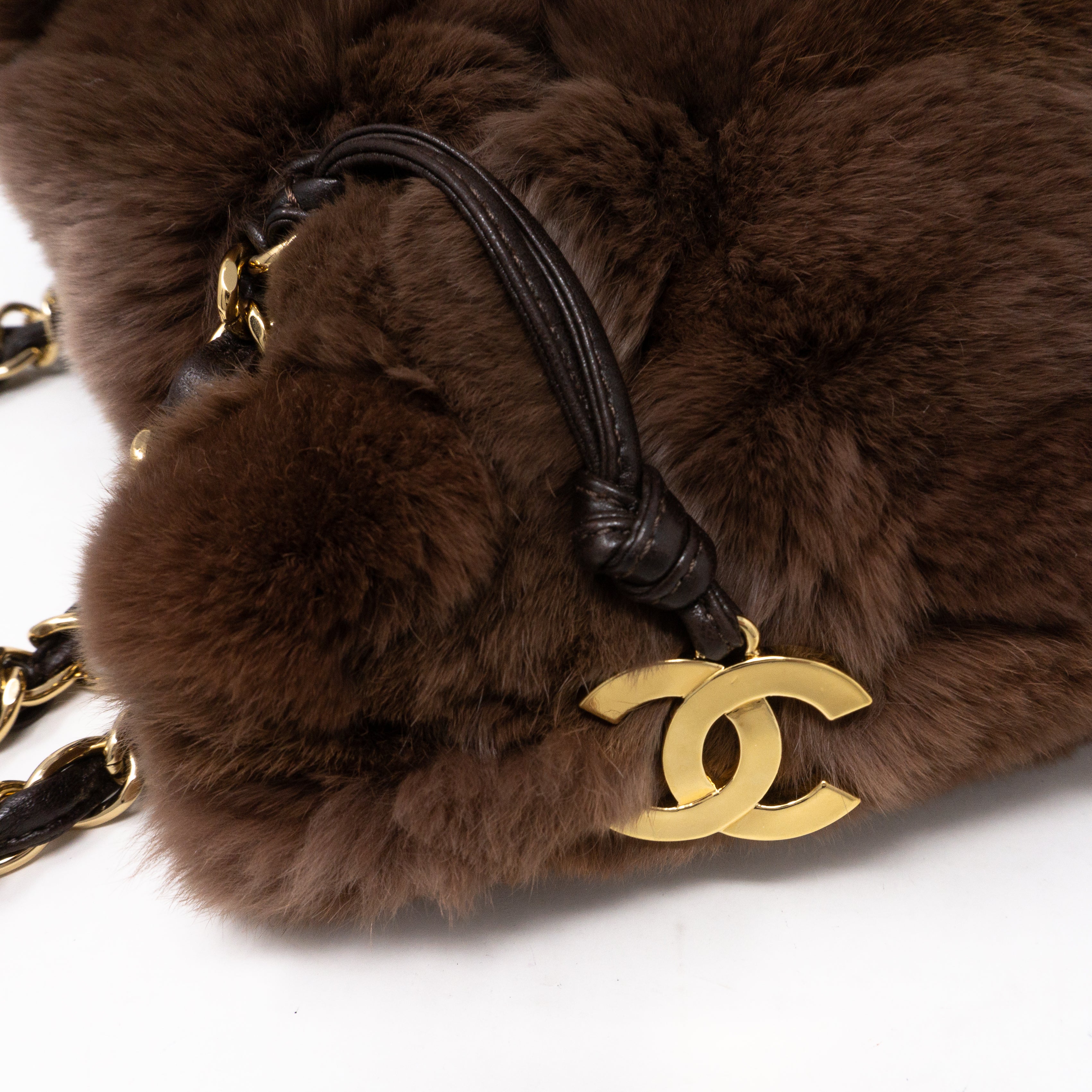 Chain Tote Bag Brown Fur