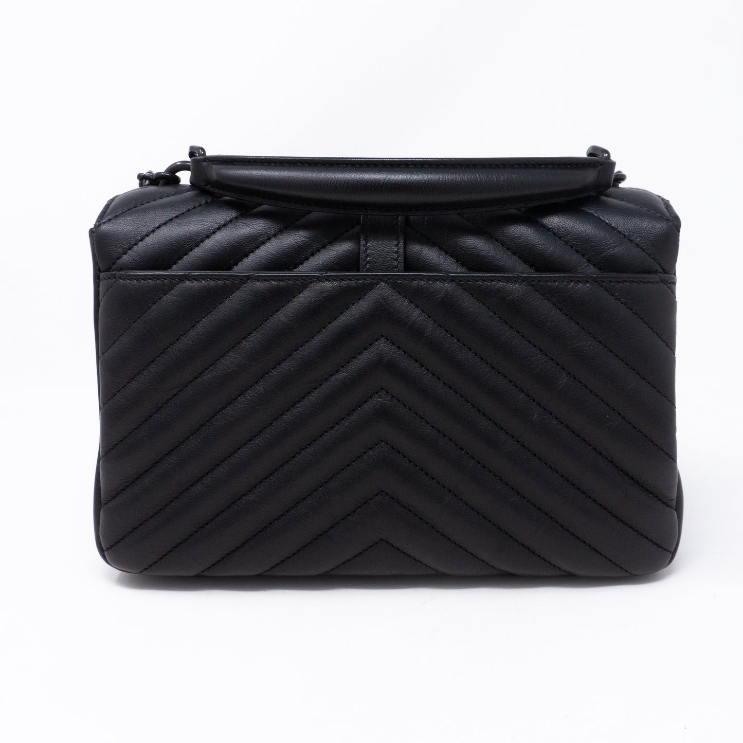 College Medium Chevron Quilted Black Leather