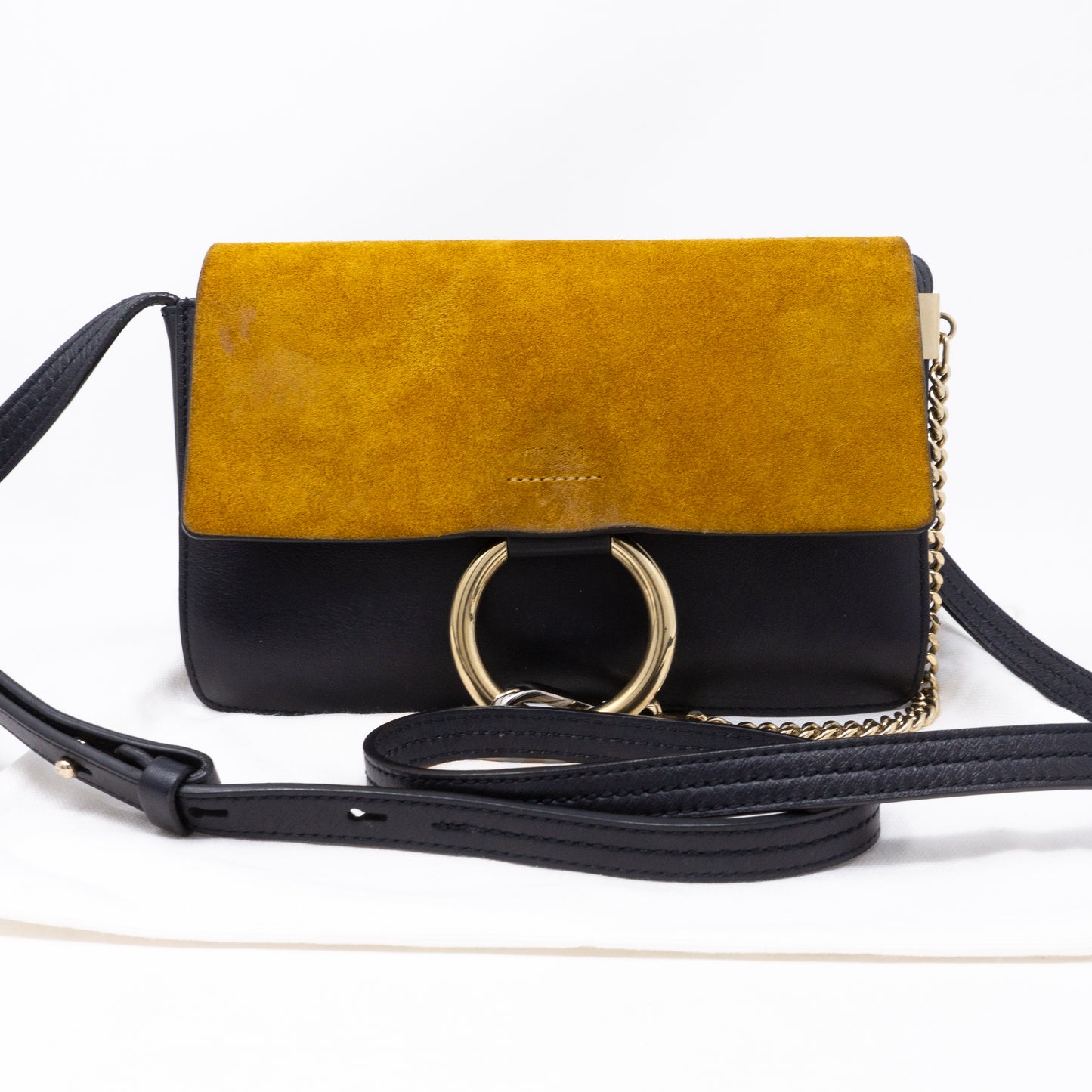 Faye Crossbody Navy Leather Yellow Suede