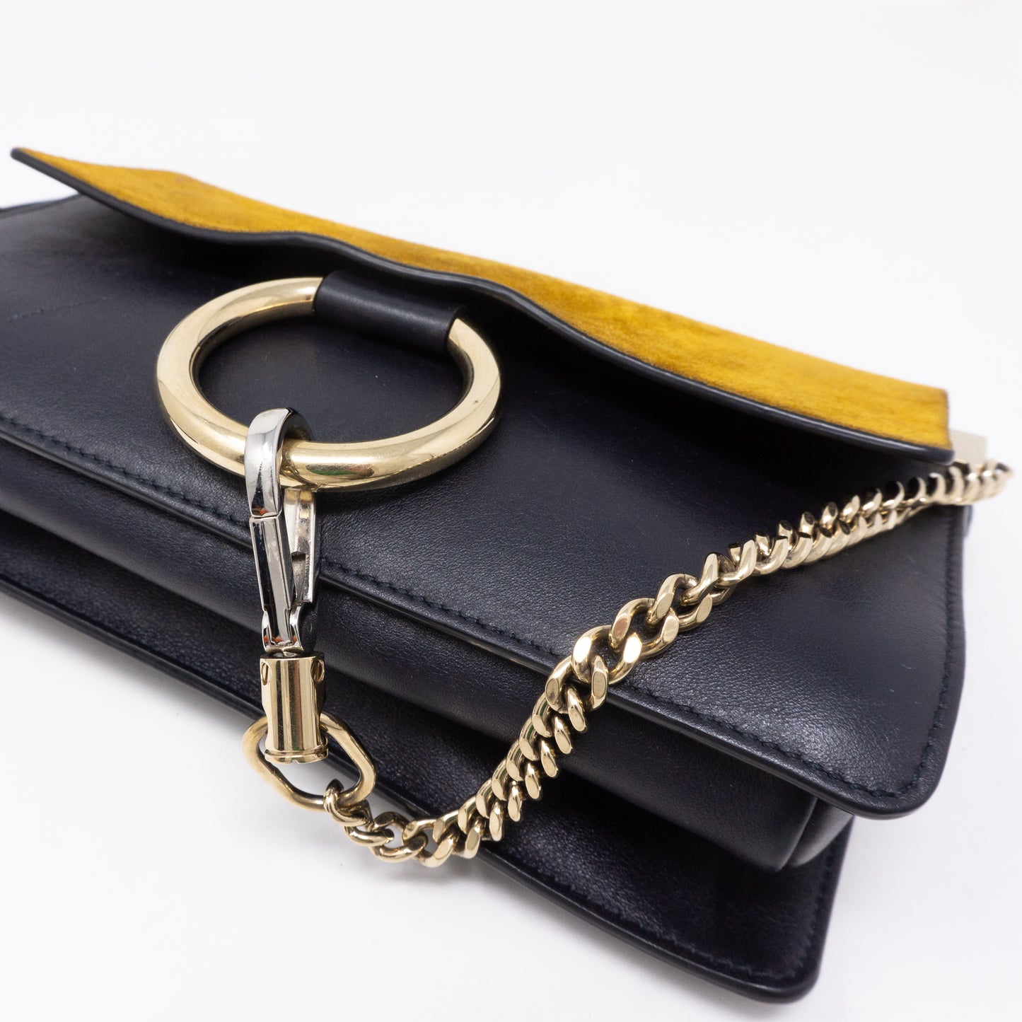 Faye Crossbody Navy Leather Yellow Suede