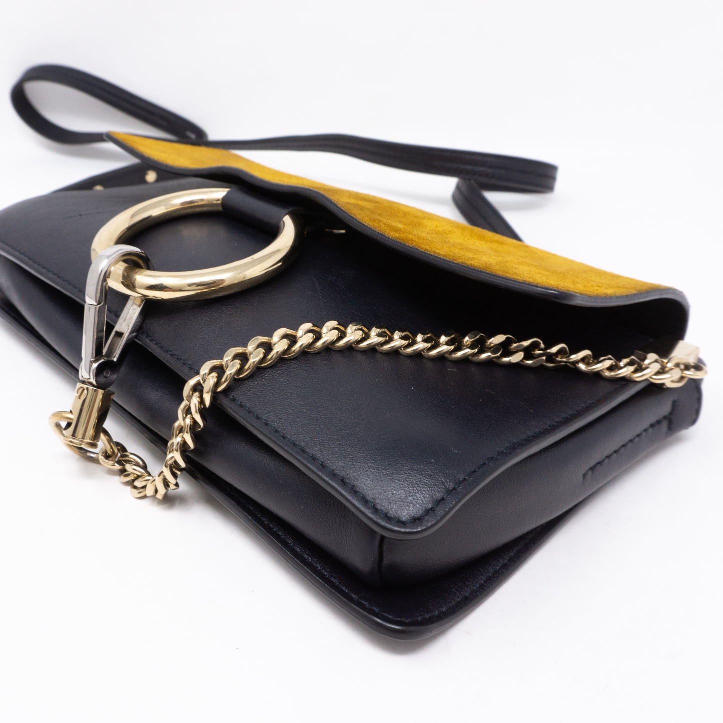 Faye Crossbody Navy Leather Yellow Suede