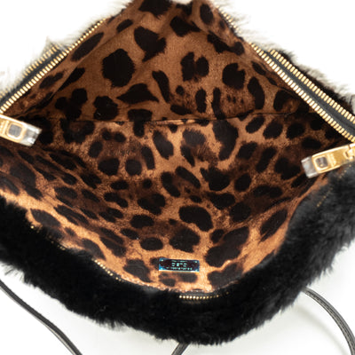 Cleo Crossbody Clutch Black White Fur