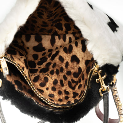 Cleo Crossbody Clutch Black White Fur