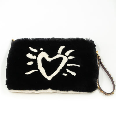 Cleo Crossbody Clutch Black White Fur