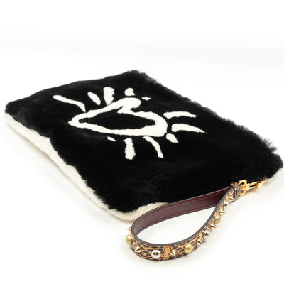 Cleo Crossbody Clutch Black White Fur