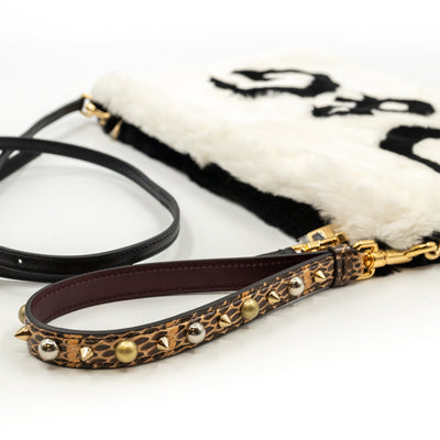 Cleo Crossbody Clutch Black White Fur
