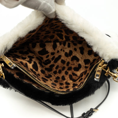 Cleo Crossbody Clutch Black White Fur