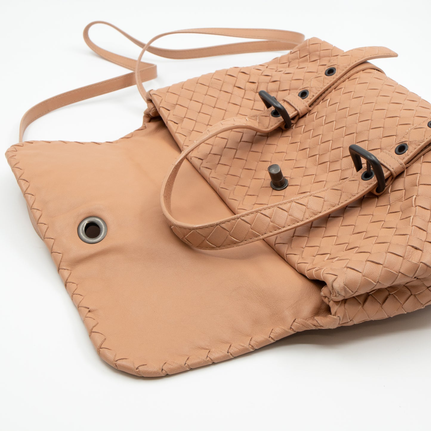 Intrecciato Two Way Shoulder Bag Beige Leather