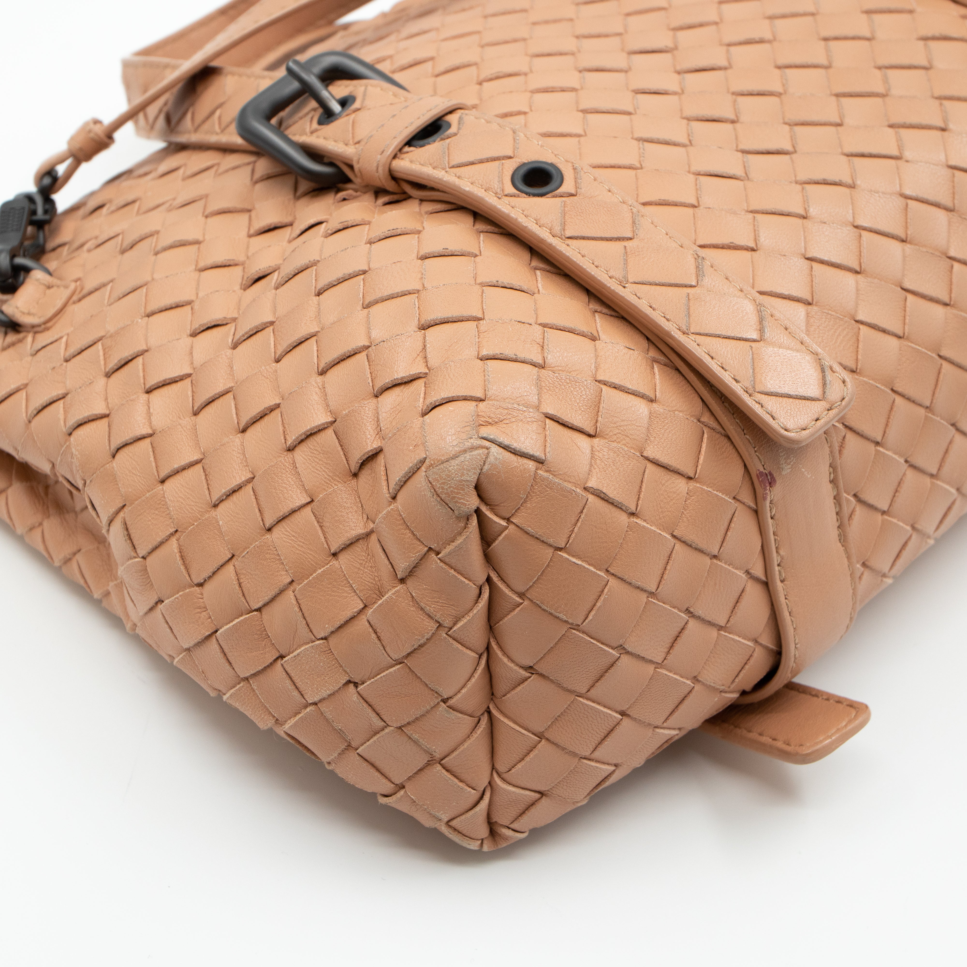 Intrecciato Two Way Shoulder Bag Beige Leather
