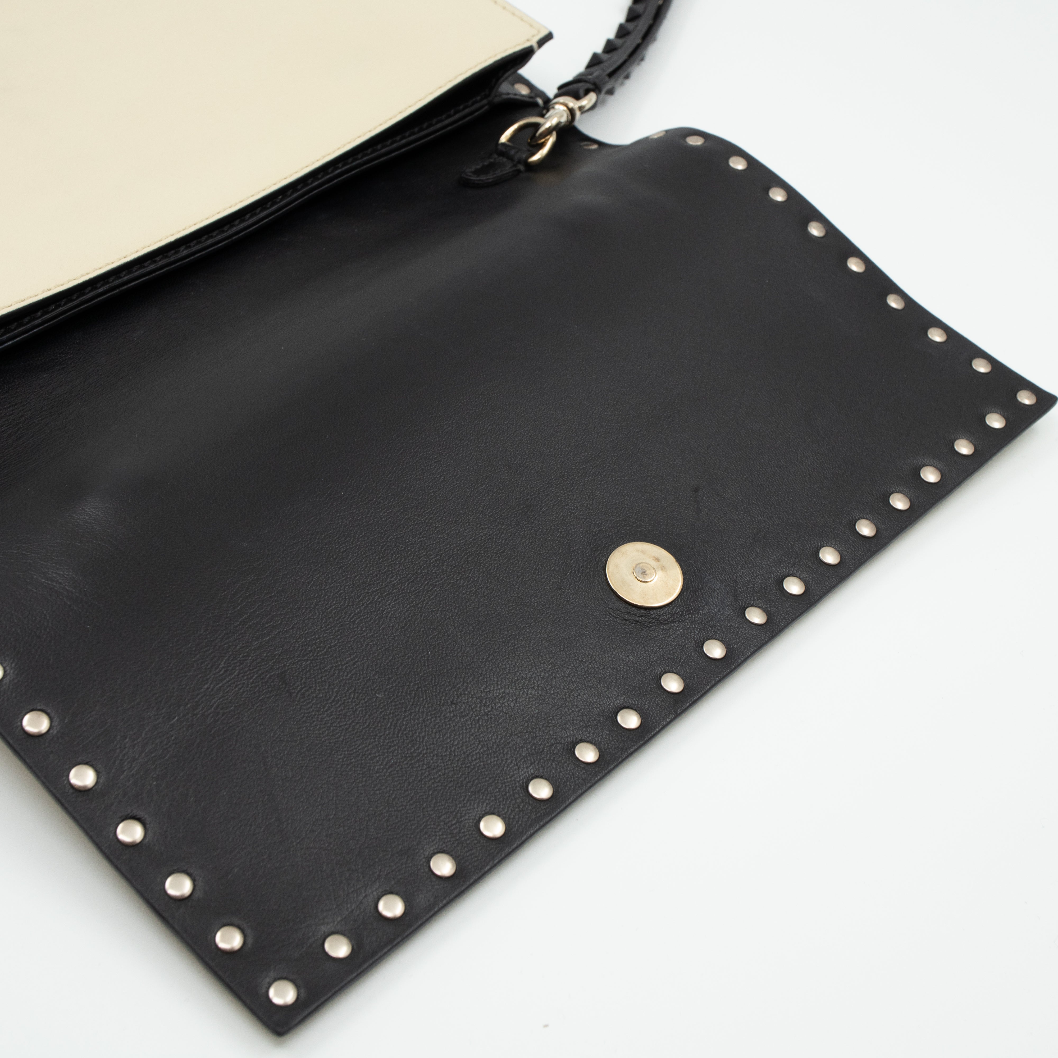 White Nappa Leather Rockstud Clutch