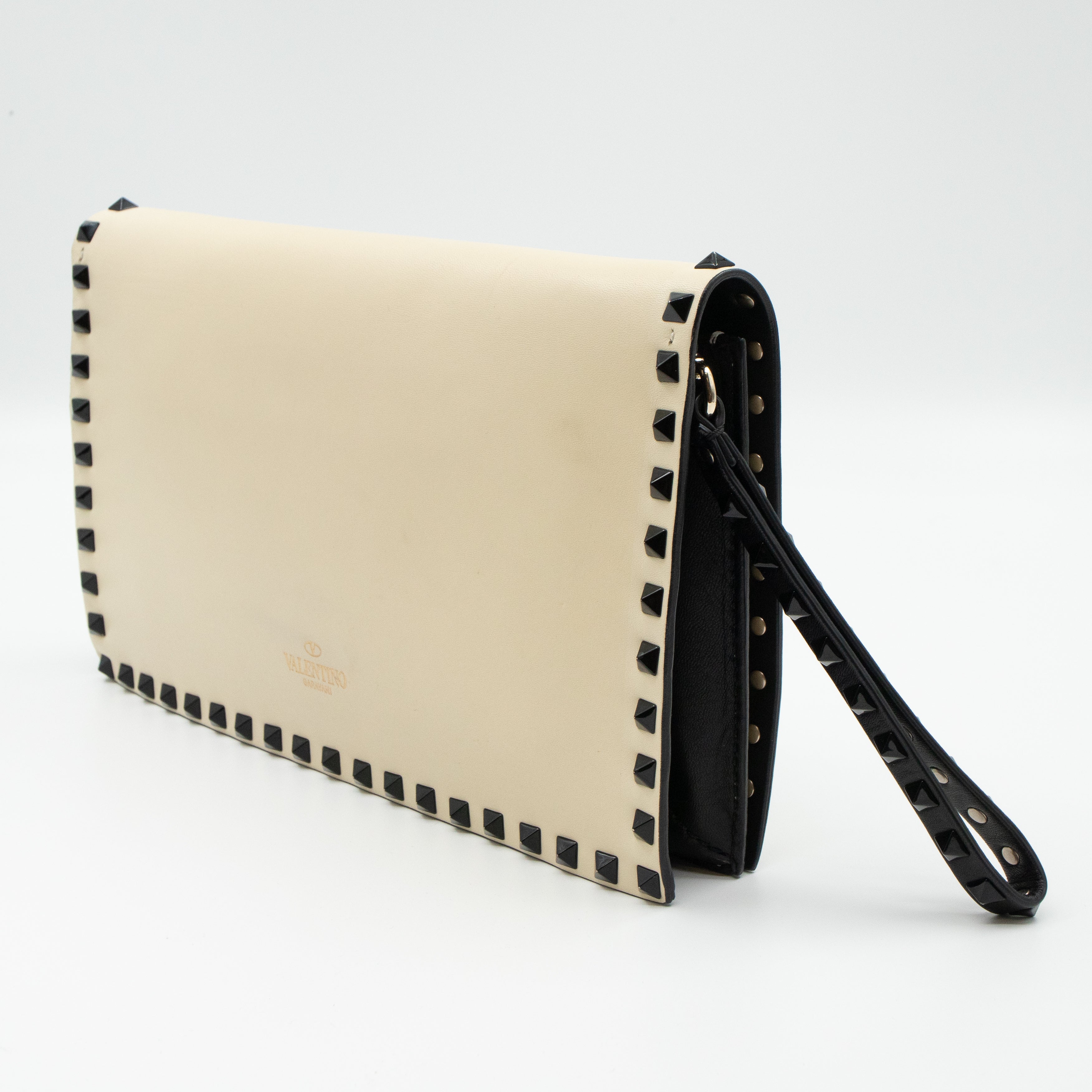 White Nappa Leather Rockstud Clutch