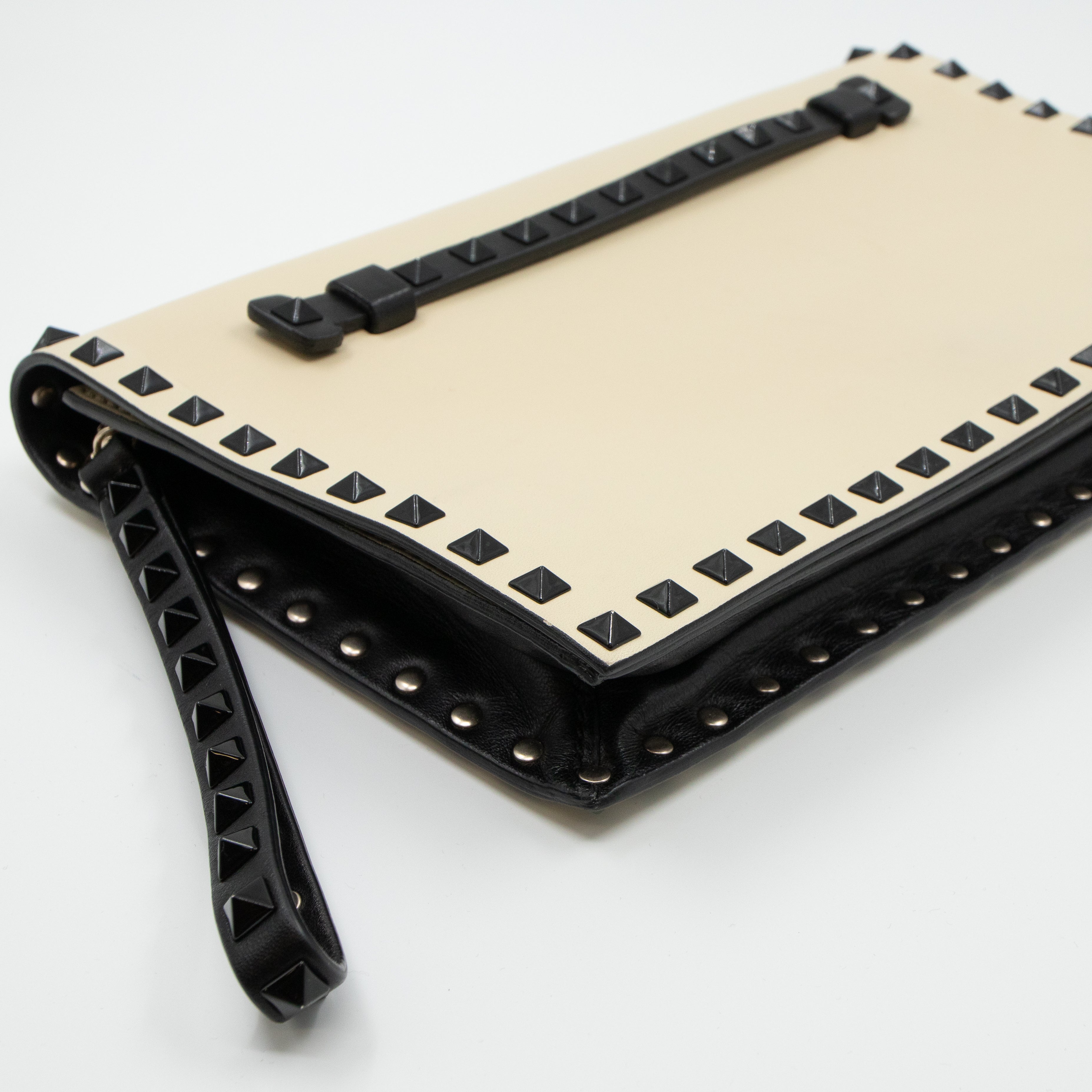 White Nappa Leather Rockstud Clutch