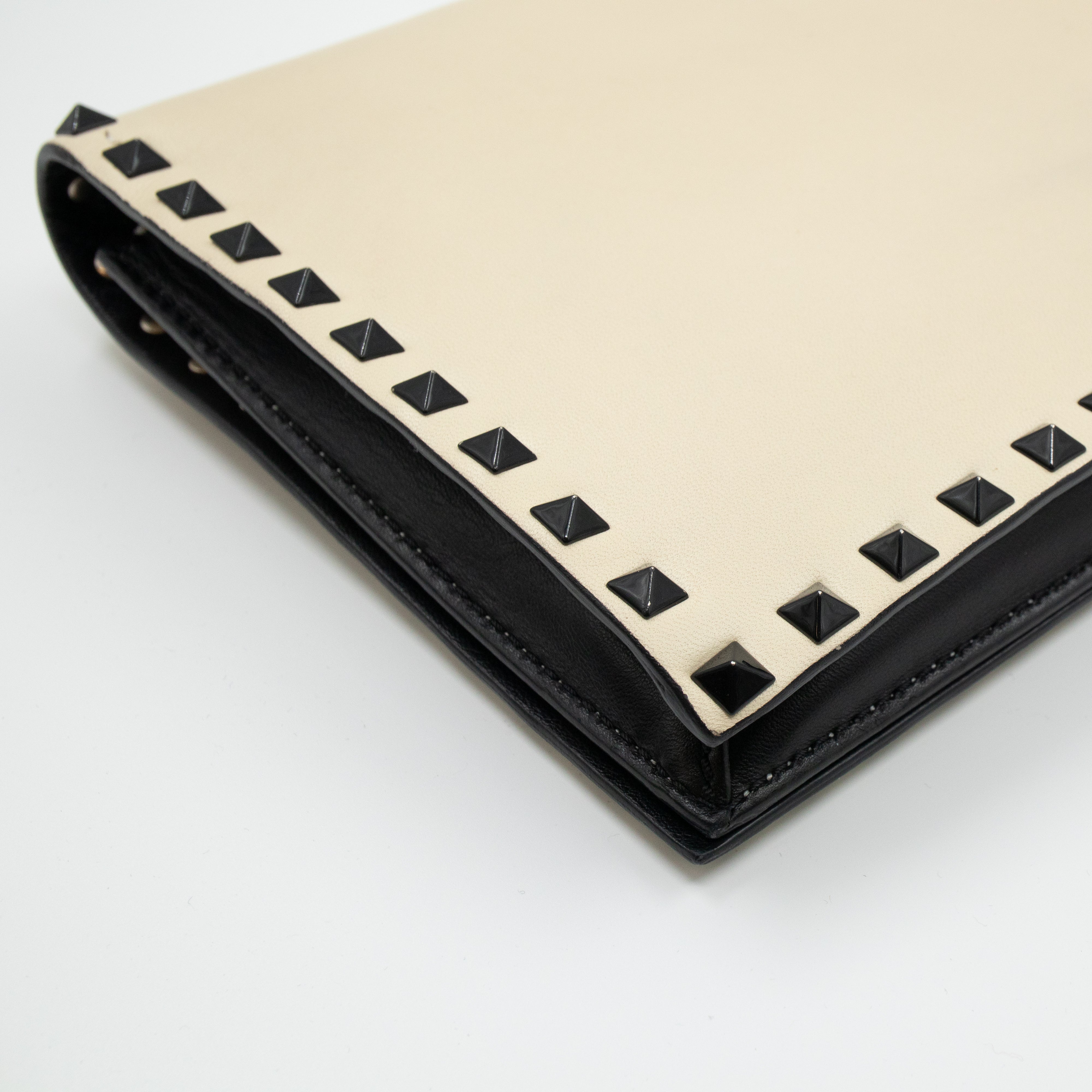 White Nappa Leather Rockstud Clutch