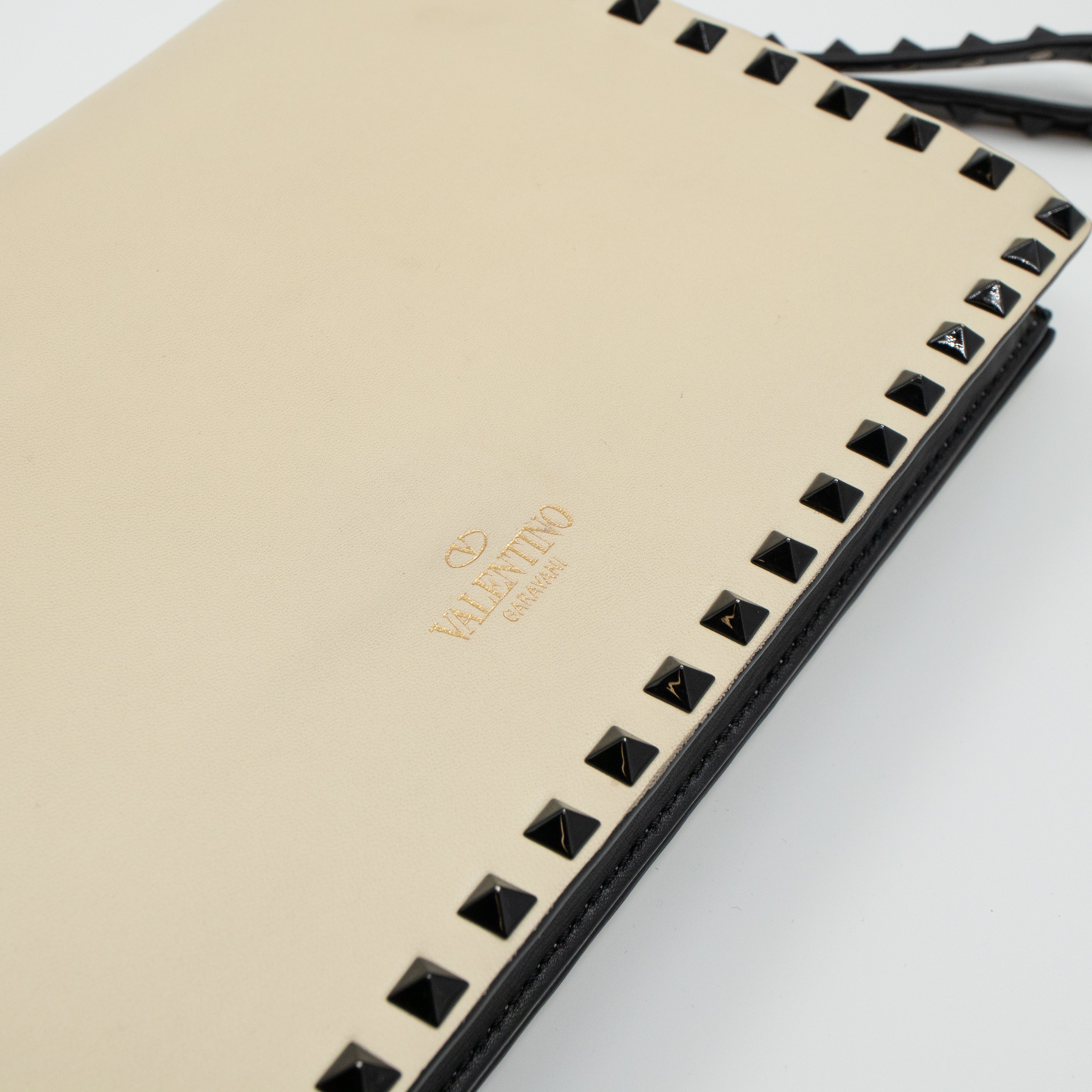White Nappa Leather Rockstud Clutch