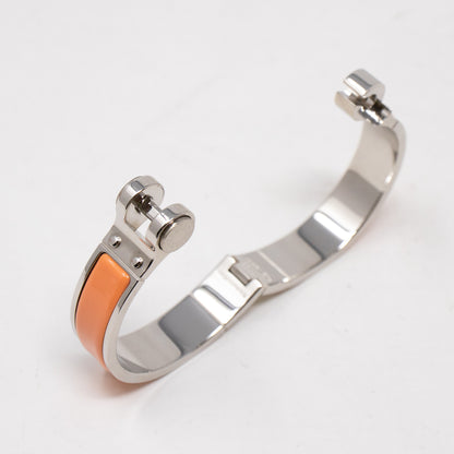 Enamel Hinged Bracelet Orange Silver