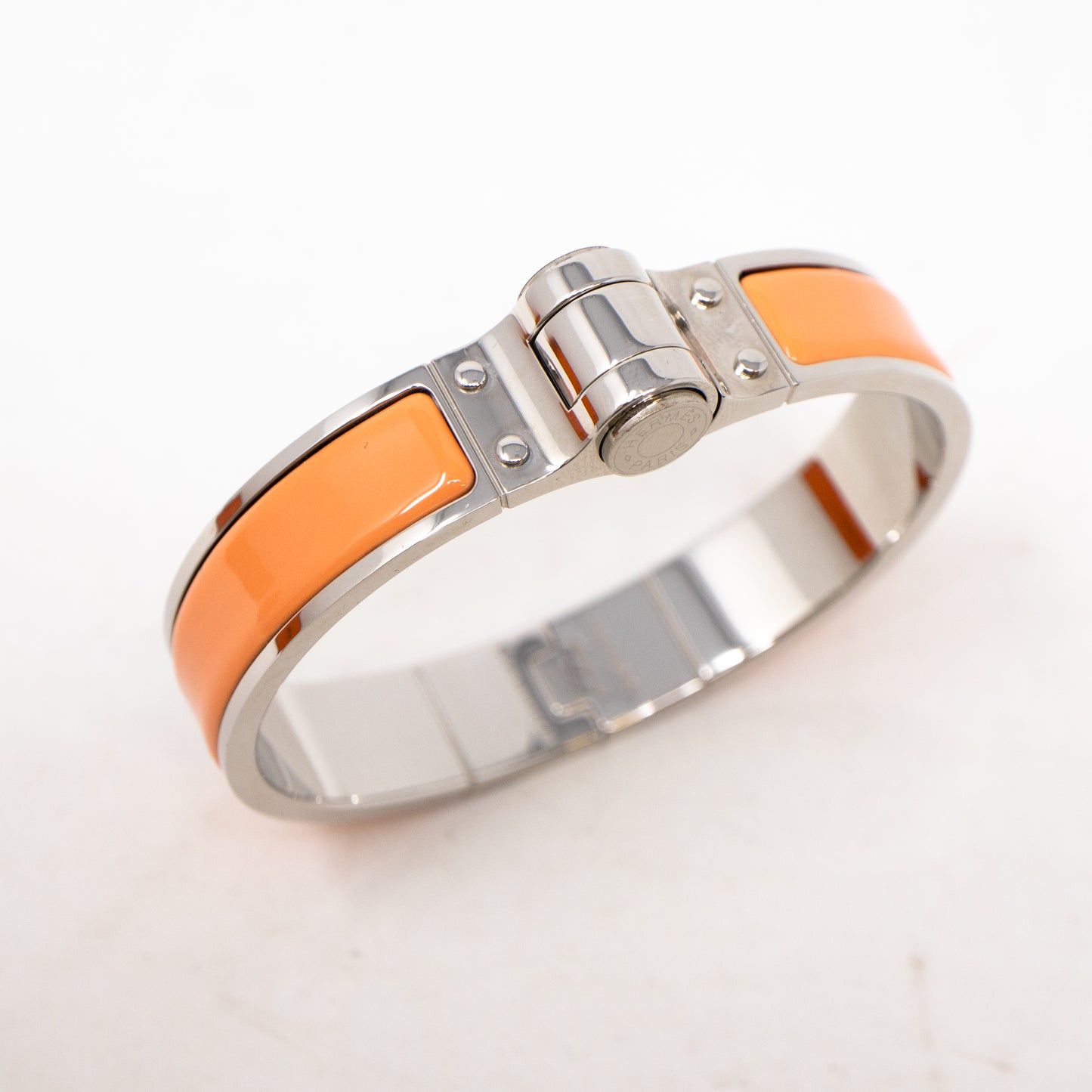 Enamel Hinged Bracelet Orange Silver